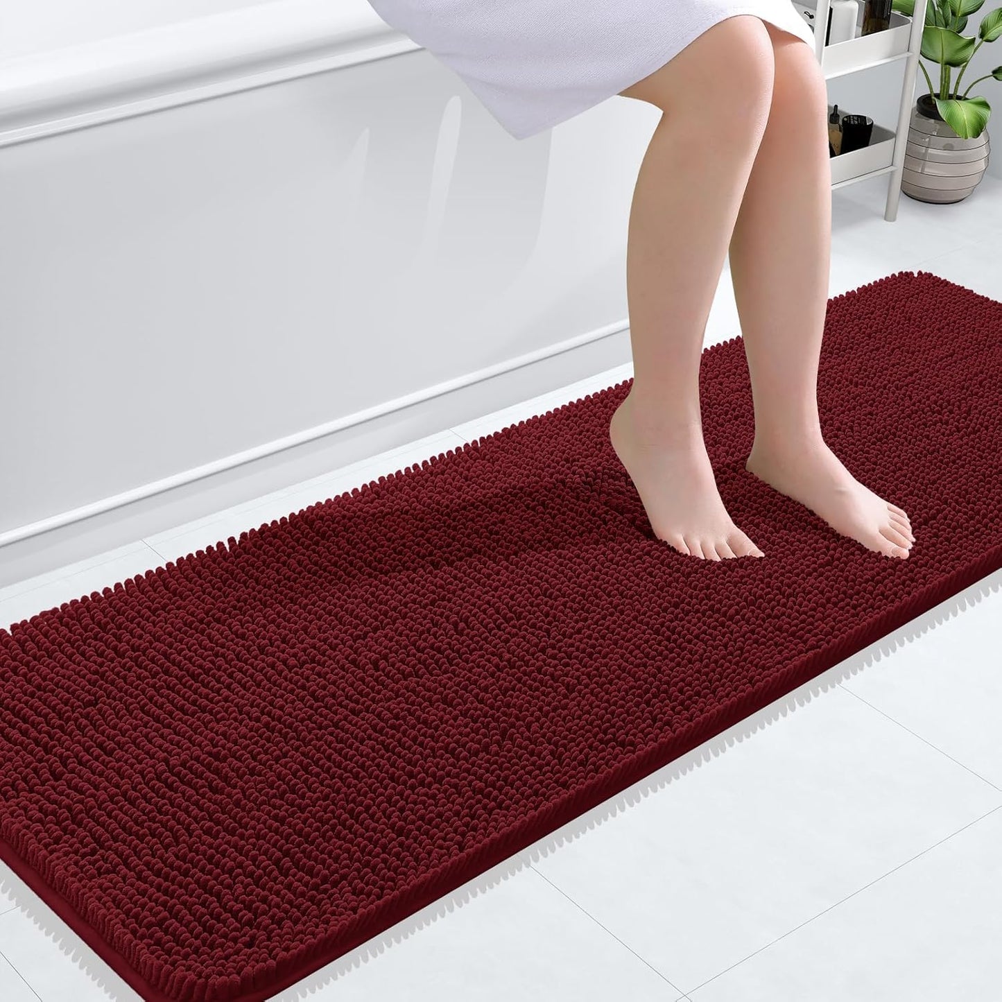 OLANLY Bathroom Rugs 59x20, Extra Soft Absorbent Chenille Bath Rugs, Rubber Backing Quick Dry, Machine Washable Bath Mats for Bathroom Floor, Tub and Shower, Home Decor Accessories, Burgundy