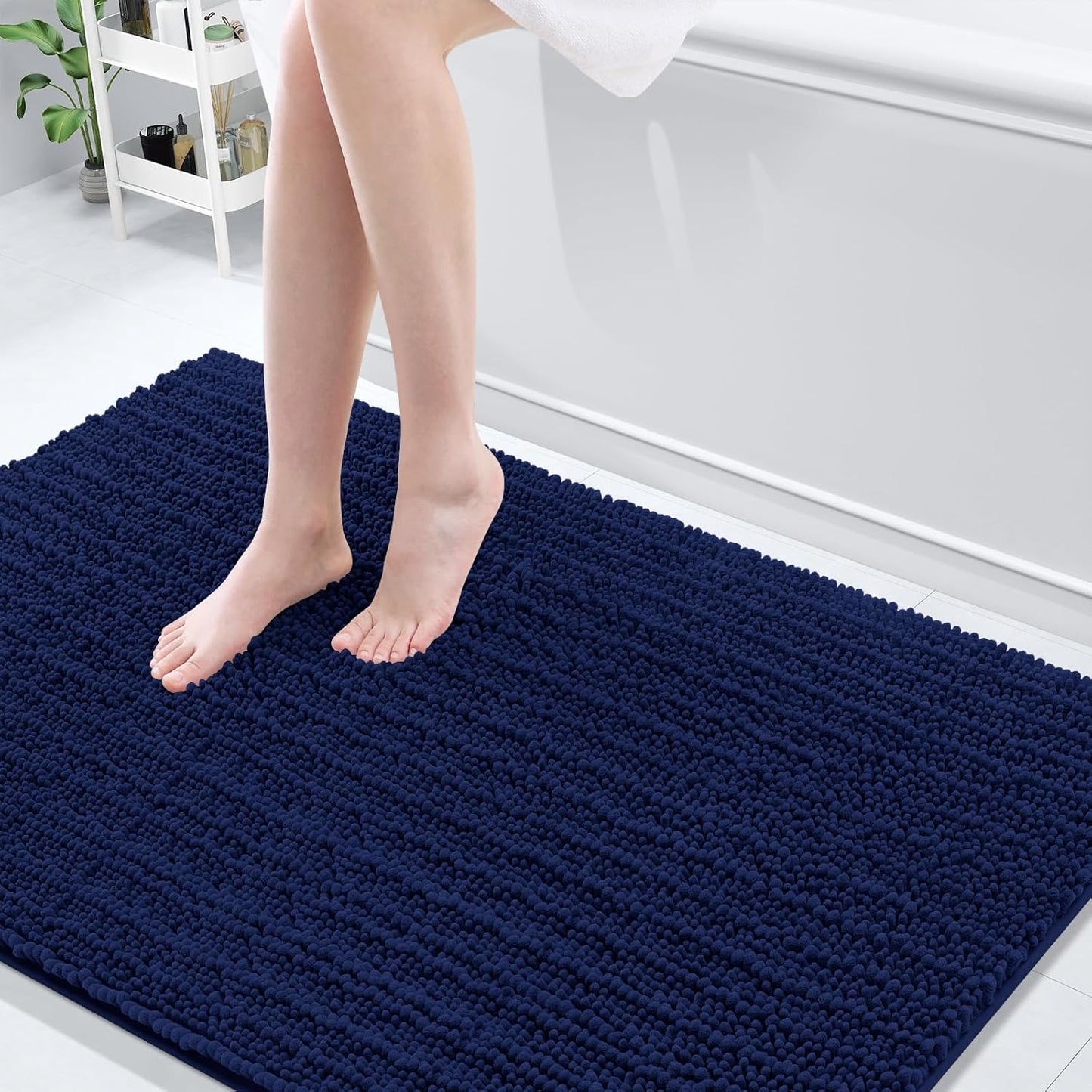 Arotive Luxury Chenille Bathroom Rug Mat, Extra Soft Thick Absorbent Shaggy Bath Rugs, Non-Slip Machine Wash Dry, Plush Bath Mats for Bathroom, Shower and Tub, 59x35, Navy