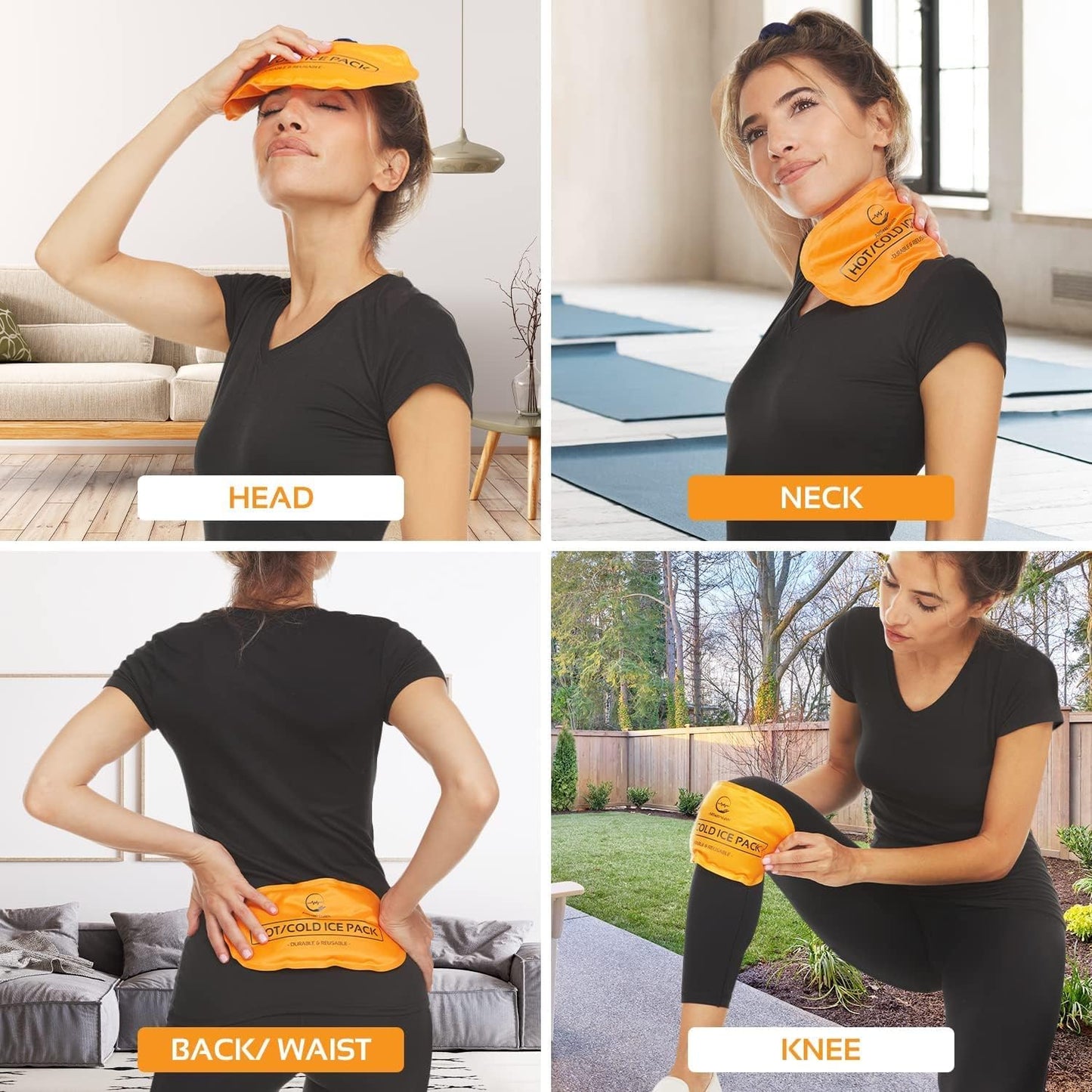 AllSett Health Reusable Hot and Cold Gel Ice Packs for Injuries | Cold Compress, Ice Pack, Gel Ice Packs, Cold Pack, ice Pack, Cold Packs for Injuries, 10.5 in Long x 5 in Wide, | 4 Pack Orange