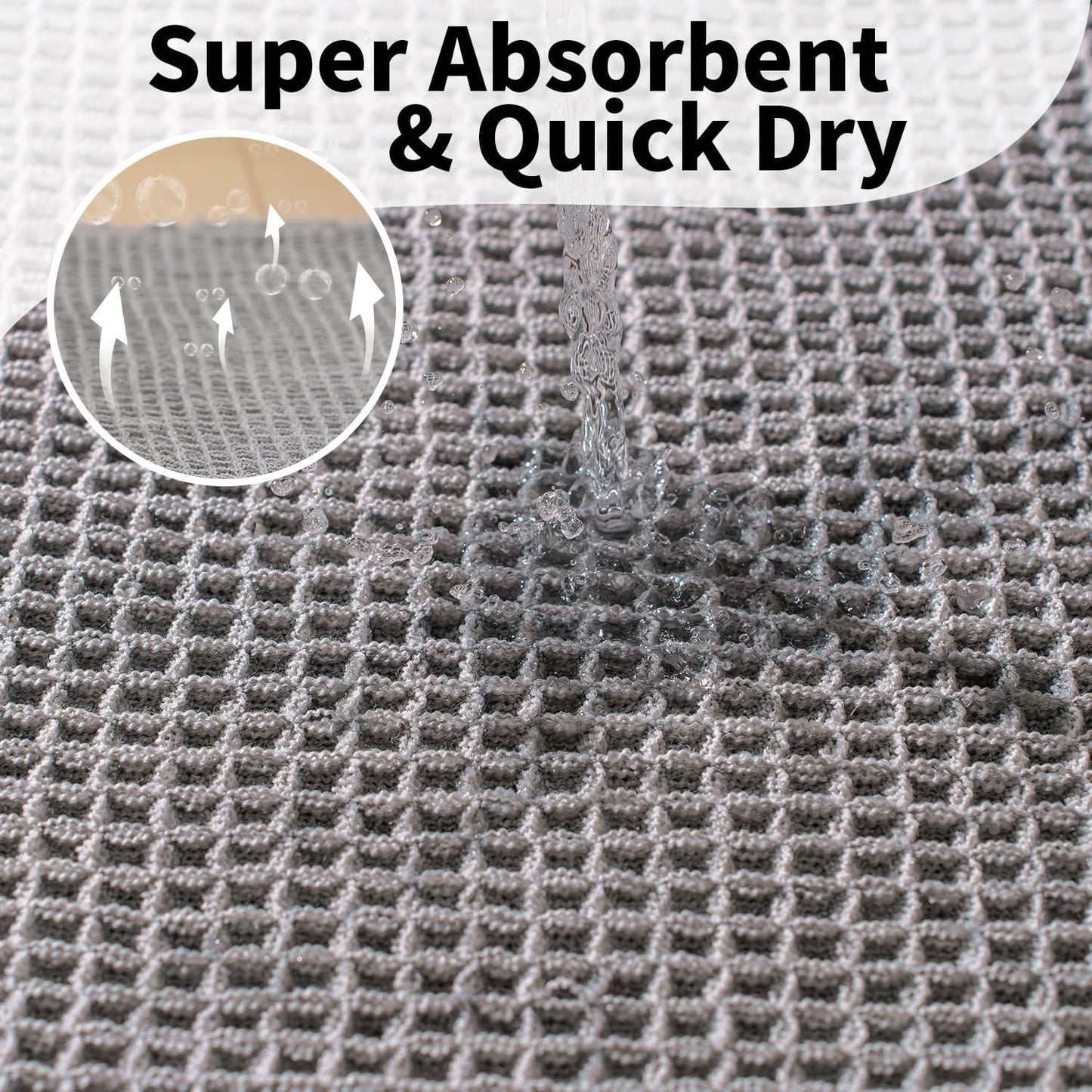 Waffle Runner Bath Mat - Long Boho Bathroom Rugs Non Slip Washable, Super Absorbent & Quick Dry, Soft Bath Mat Farmhouse Bathroom Decor, 24'' x 72'', Light Grey