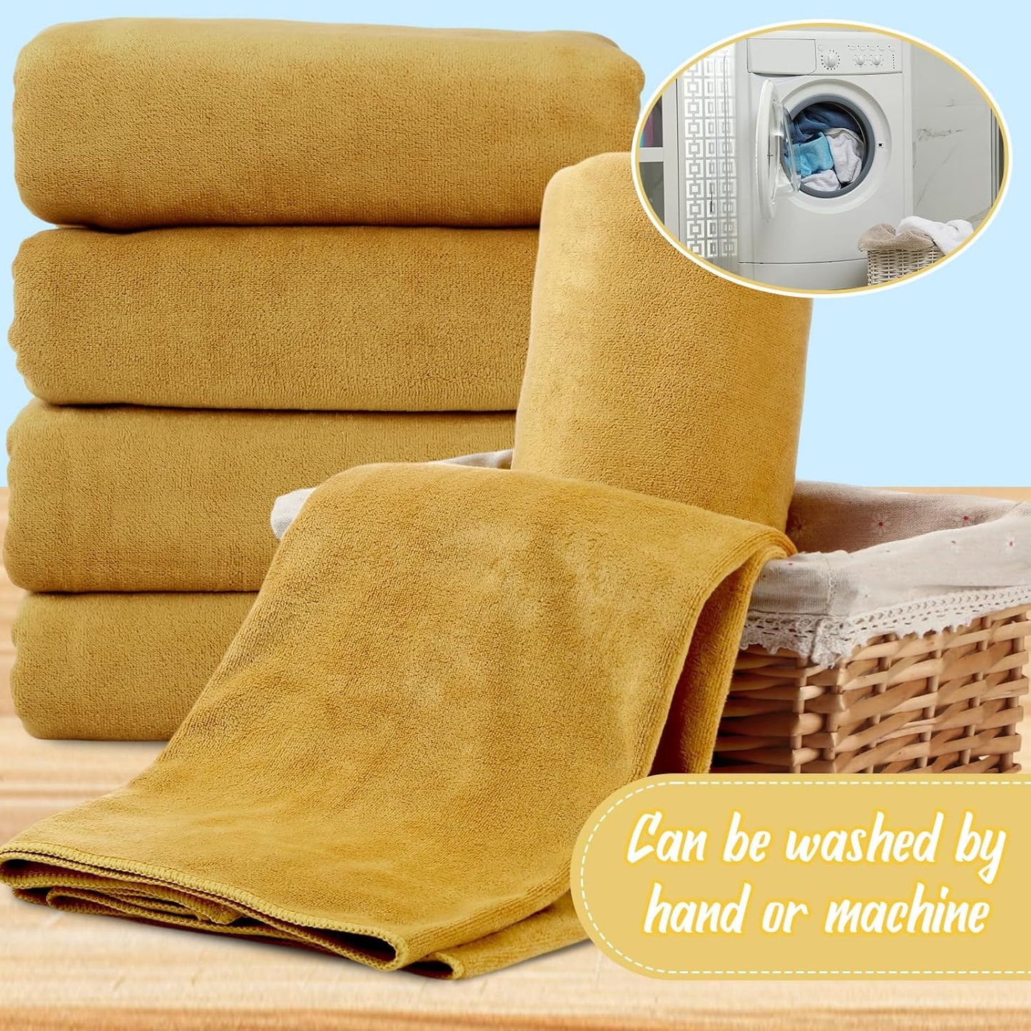 16 Pack Microfiber Bath Towels Bulk 27'' x 60'' Oversized Size Bath Towel Highly Absorbent Extra Large Soft Drying for Shower Beach Salon Winter Sport Spa Gym (Simple,Camel)