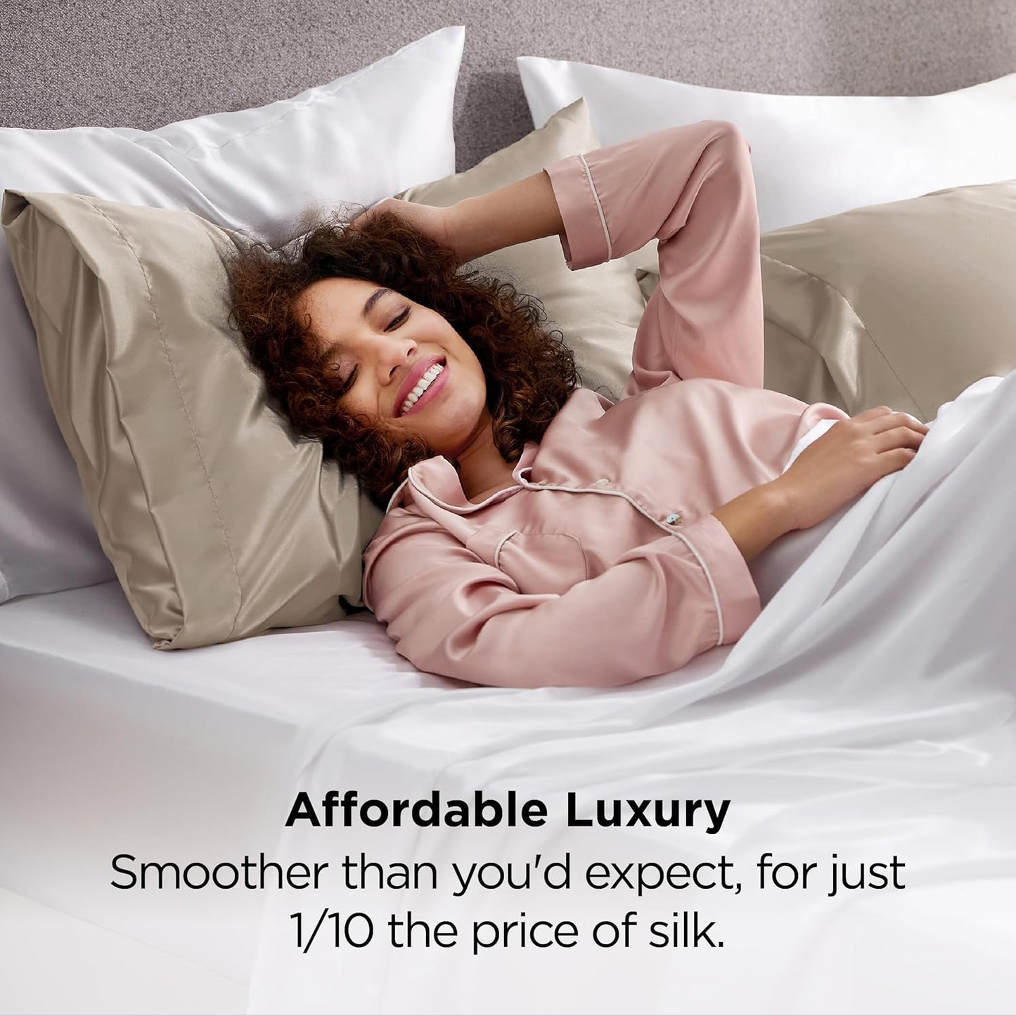 Bedsure Satin Pillowcase 2 Pack Similar to Silk Pillow Cases Standard Size, Pillow Case for Sleeping Women with Envelope Closure, Gifts for Women Men, Taupe, 20x26 Inches, 2pcs