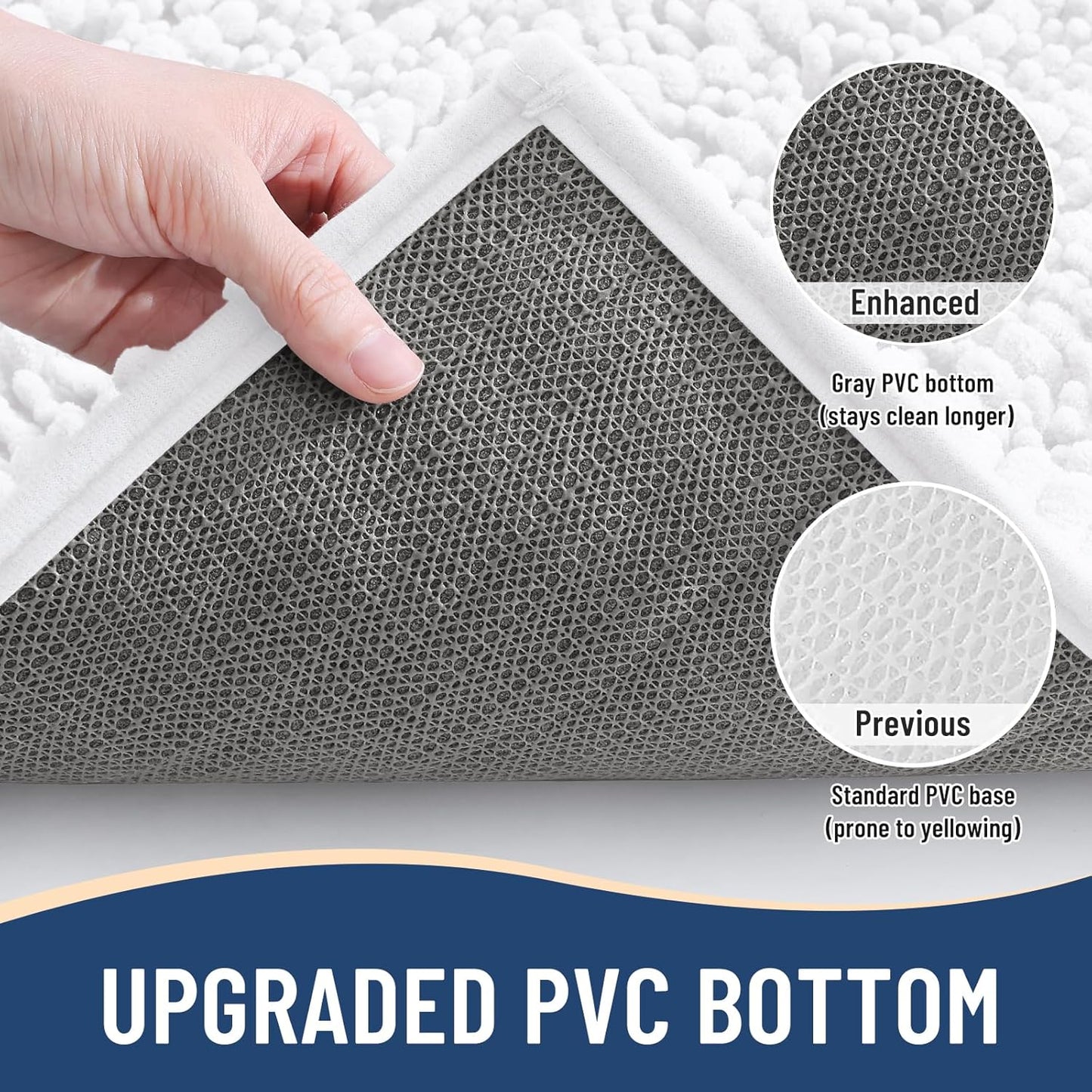 Arotive Luxury Chenille Bathroom Rug Mat, Extra Soft Thick Absorbent Shaggy Bath Rugs, Non-Slip Machine Wash Dry, Plush Bath Mats for Bathroom, Shower and Tub, 44x32, White