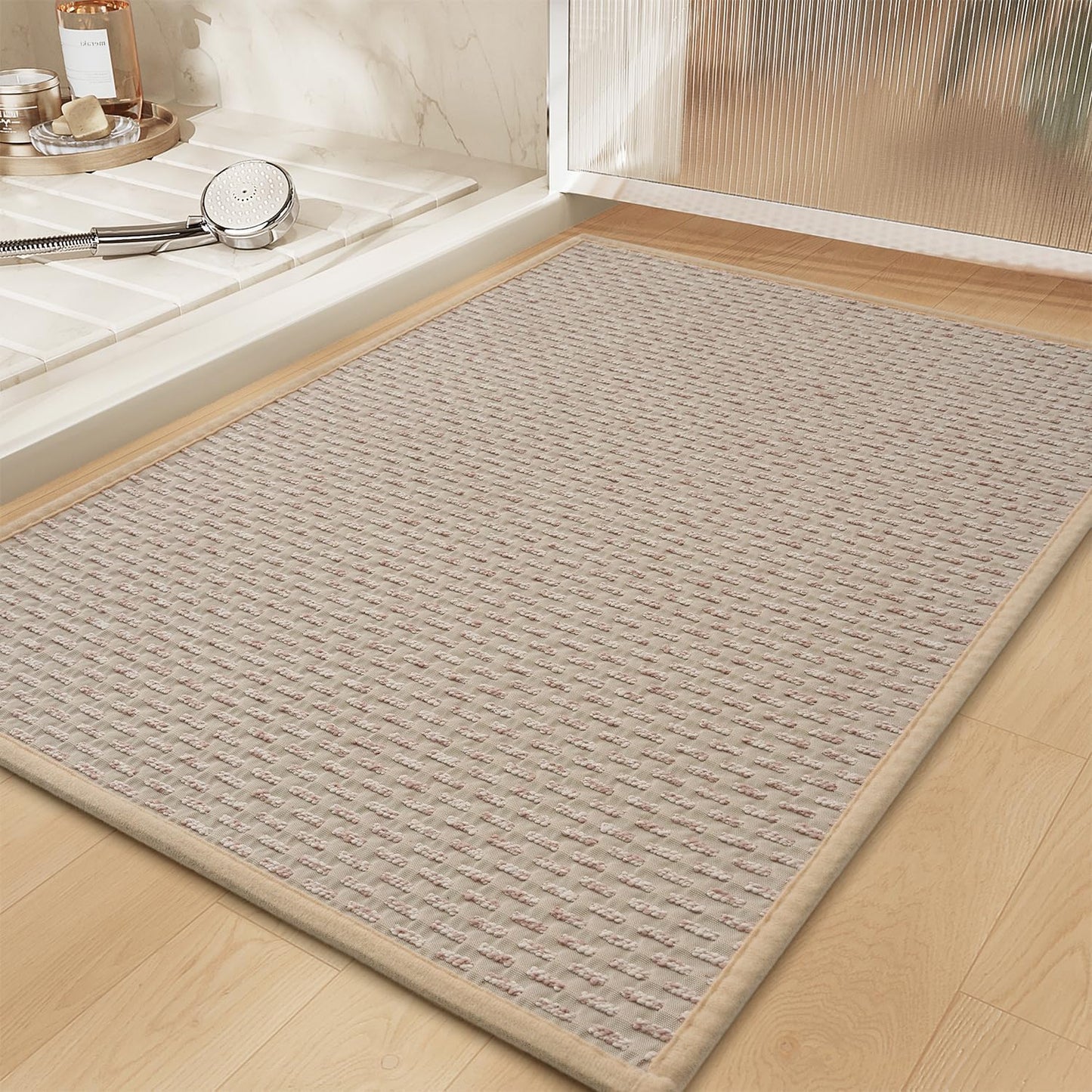RESARE Non Slip Bath Mat - Machine Washable Bathroom Rug, Super Absorbent Quick Dry Bath Mat, Bath Rug Ultra Soft Rug for Bathroom Floor, 17"x24" Beige