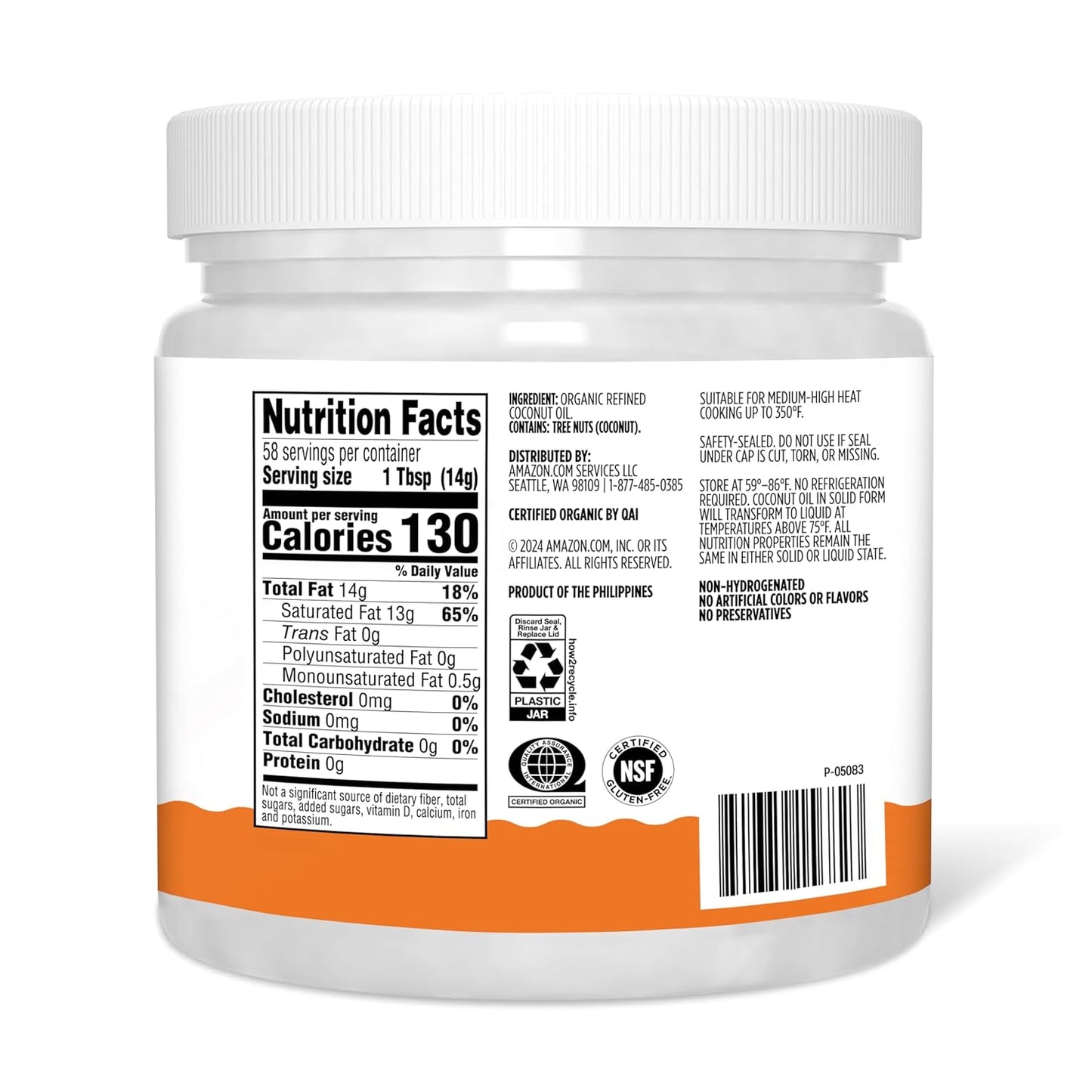 Amazon Grocery, Organic Refined Coconut Oil, 30 Fl Oz (Previously Amazon Fresh, Packaging May Vary)