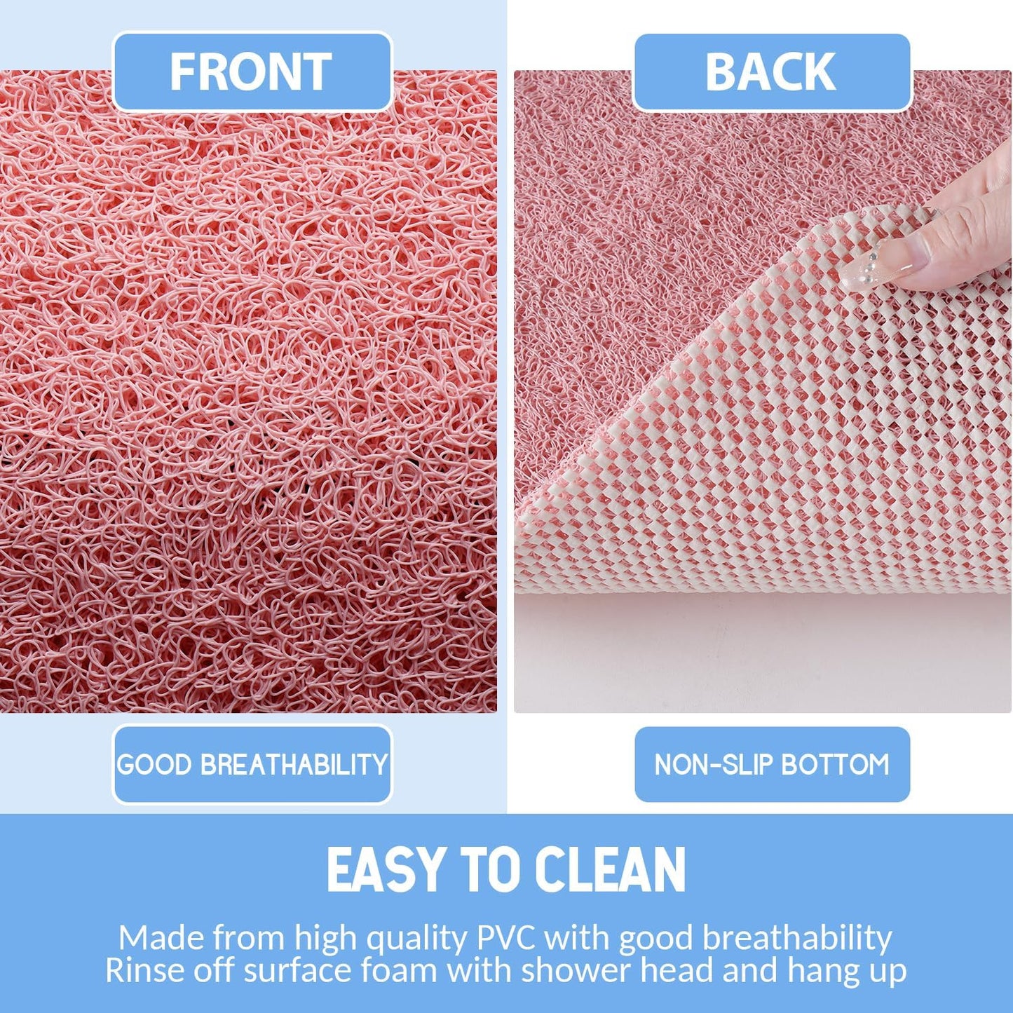 Non-Slip Bathtub Mat, Anti Slip Shower Mat, Fast Drying Bathtub Mats, Foot Scrubber Mat, Anti Slip Mat for Tub, Floor, Bathroom, Kitchen, Home, Hotel (Pink 36"×24")