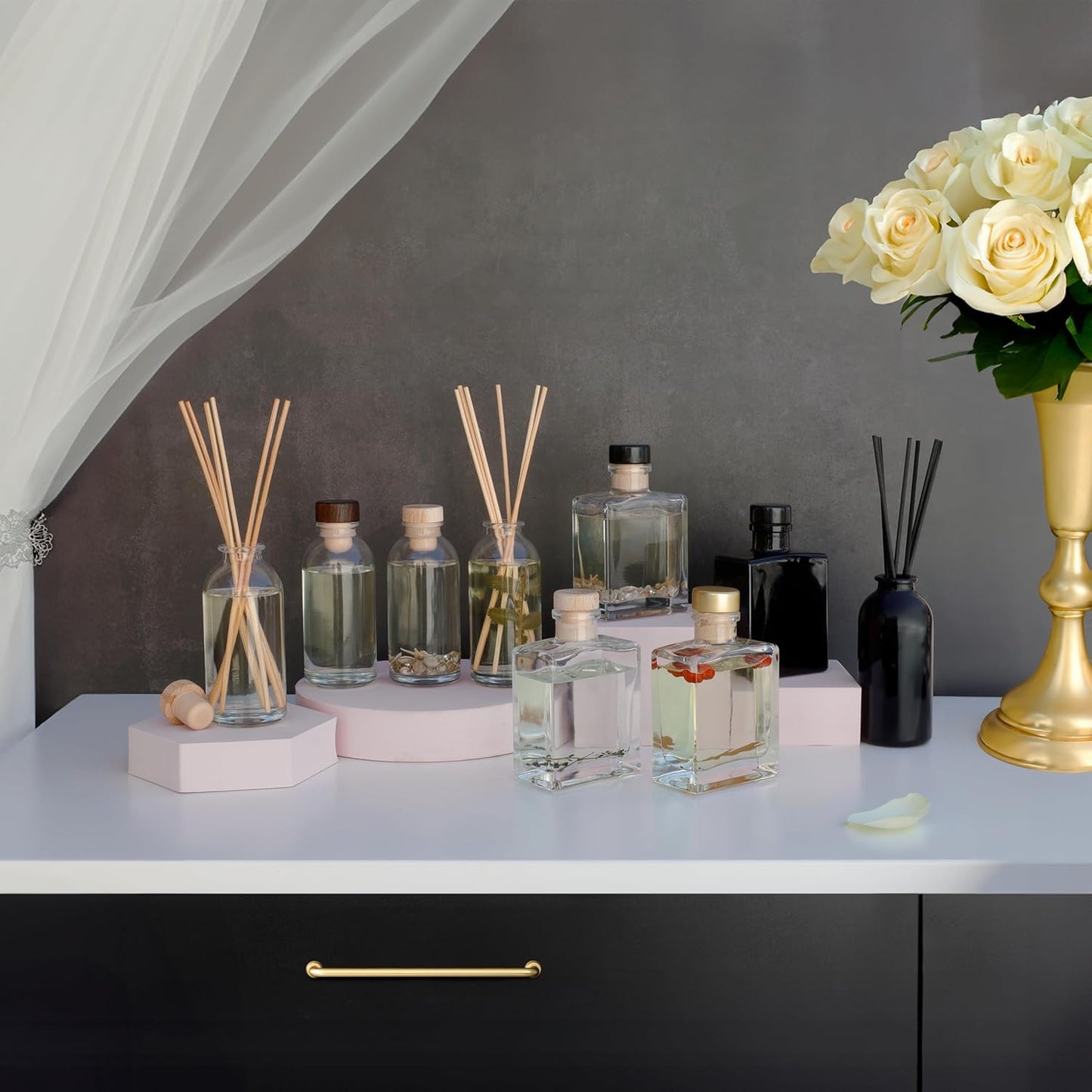 Urban Naturals Reed Diffuser Oil Refill Black Dice with Lemon, Lavender, Crisp Woods, Moss 8 oz + Free Reed Sticks, Made in The USA