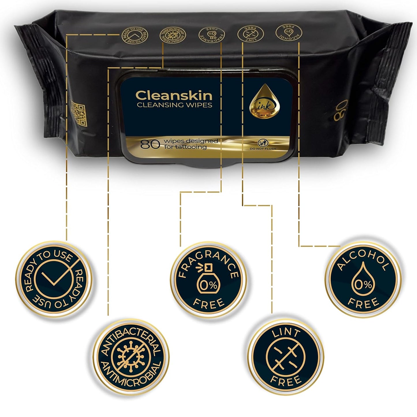 CleanSkin Cleansing Green Soap Wipes for Tattooing All in One Solution to Heal and Clean, Tattoo Soap for PMU & Piercing, Alcohol and Fragrance Free, Unscented, 80 Count (Pack of 3)