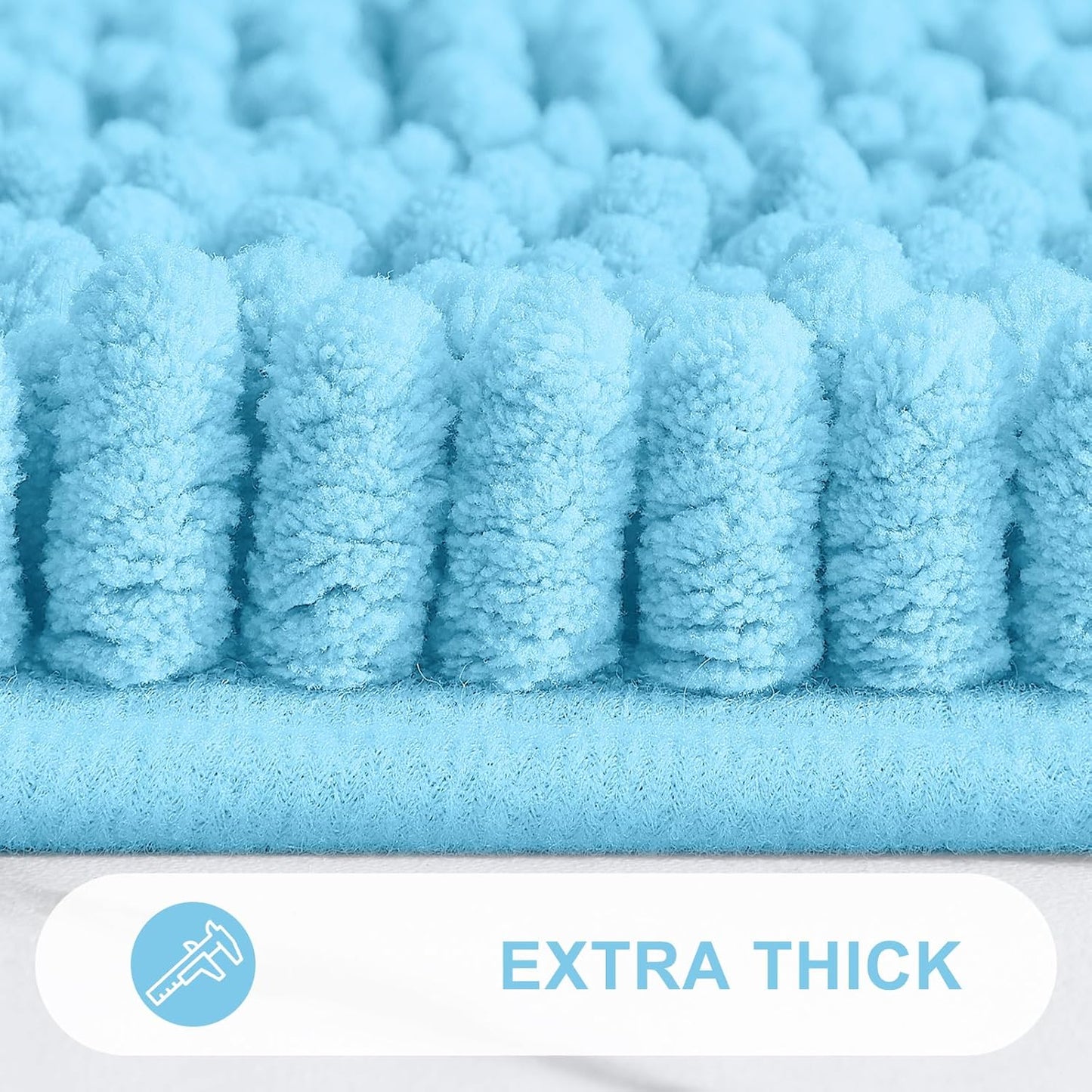 Grandaily Chenille Striped Bathroom Rugs 30x20, Extra Thick and Absorbent Bath Mats, Non-Slip Soft Plush Shaggy Shower Carpet, Machine Wash Dry, Bath Rug for Bathroom, (Medium, Blue)