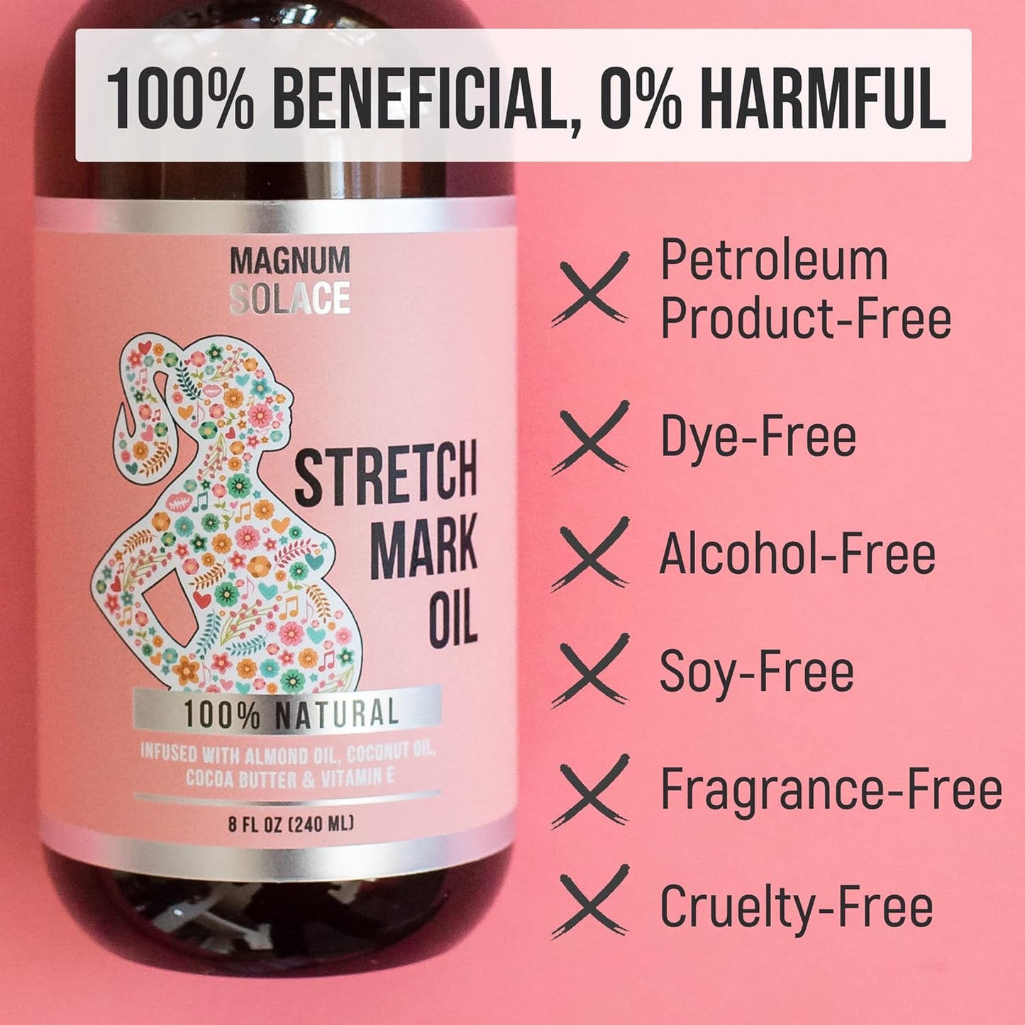 Magnum Solace Stretch Mark Oil for Pregnancy – 100% Natural Belly Oil for Pregnancy with Cocoa Butter Oil, Almond Oil for Skin – Alternative to Stretch Mark Cream for Pregnancy