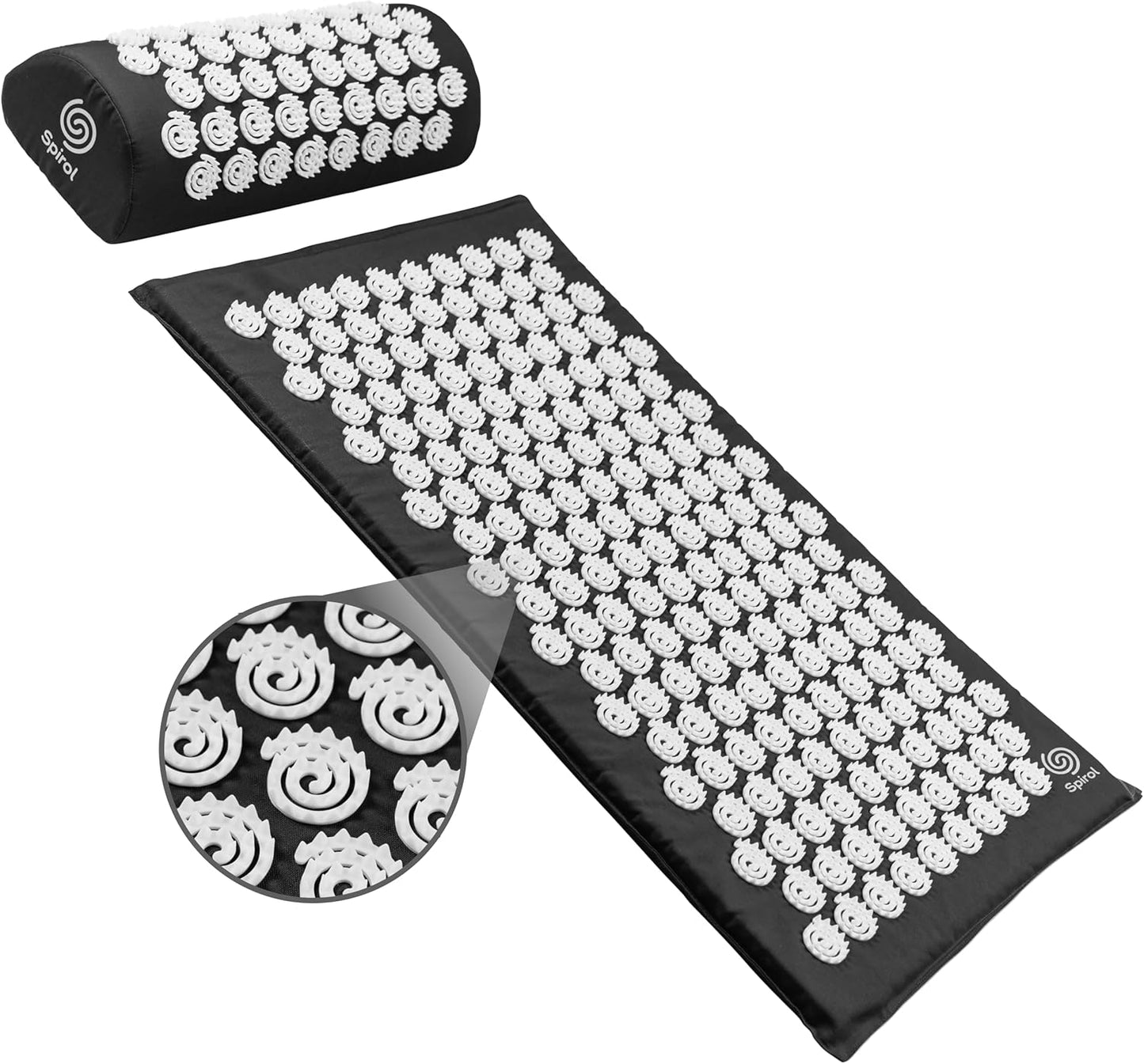 Spirol Acupressure Mat and Pillow Set for Back, Neck and Shoulder Pain Relief, with Flexible Acupressure Spikes, Includes Carry Bag (Onyx)