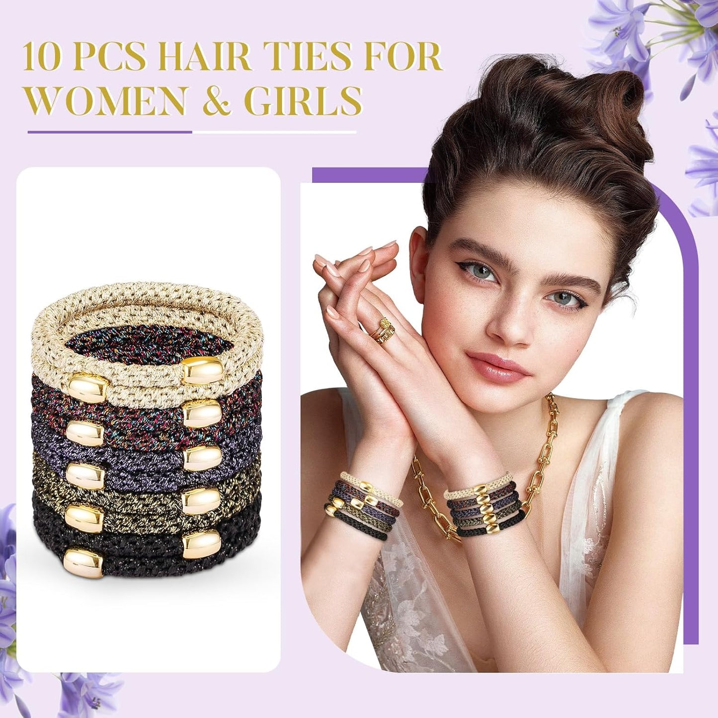 Hair Ties No Damage - 10PCS Ponytail Holders - Elastic Hair Ties for Thick Hair - Braided Hair Bands for Women Girls's Hair - Bright Star