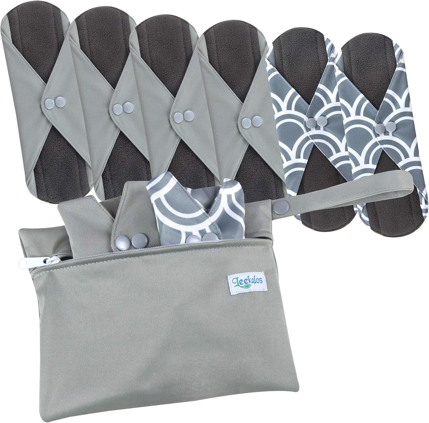 Leekalos Reusable Menstrual Pads - Bamboo Menstrual Cloth Pads | Light Incontinence Pads | Reusable Sanitary Pads - Pack of 6, 1 Cloth Mini Wet Bag