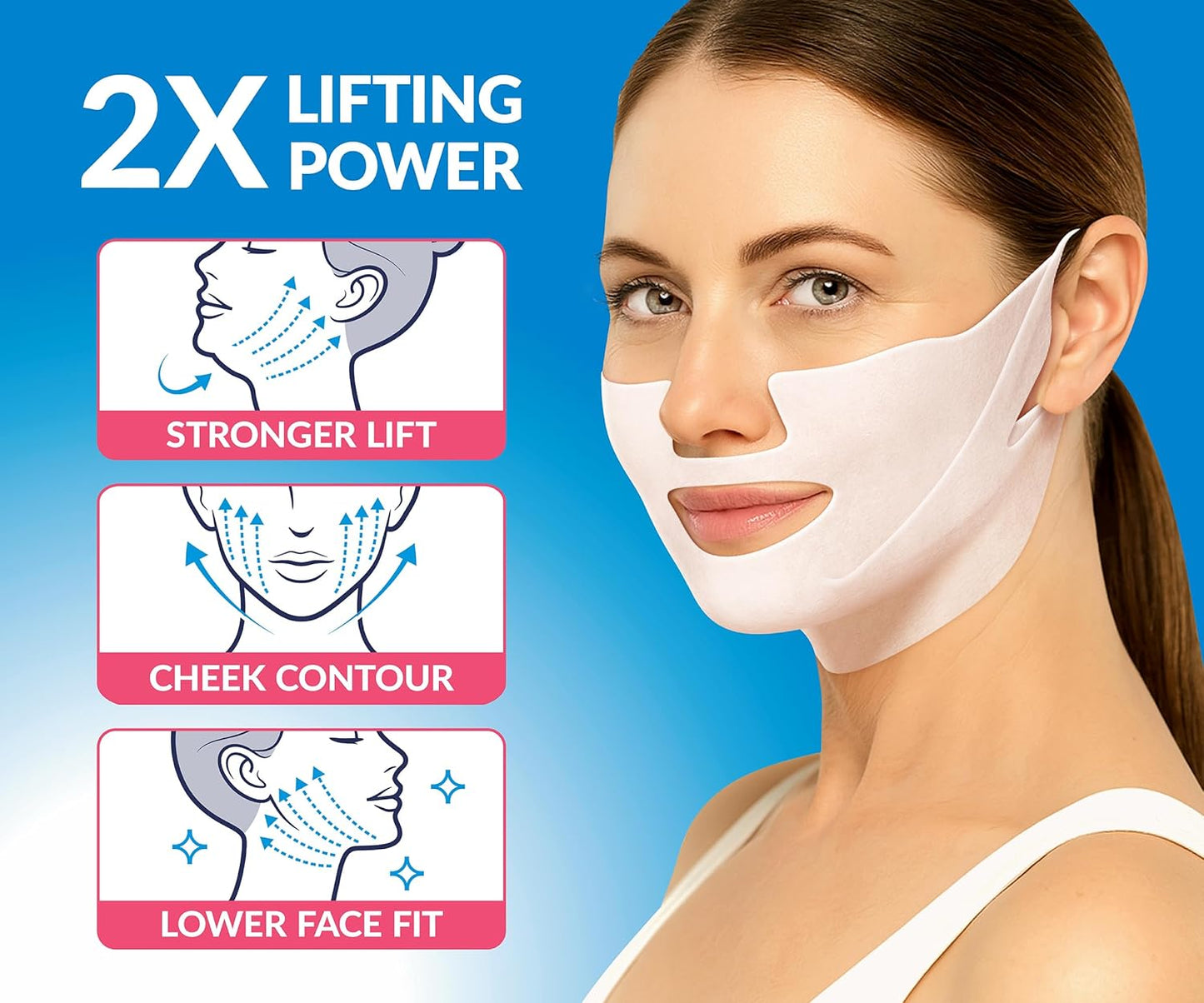 Stylia MaxiLift V-Line Lifting Collagen Face Mask - Advanced Double Chin Reducer - Jawline Shaper - Neck Firming and Tightening Mask with Hyaluronic Acid & Aloe Vera - Chin Strap for Sleeping (5PC)