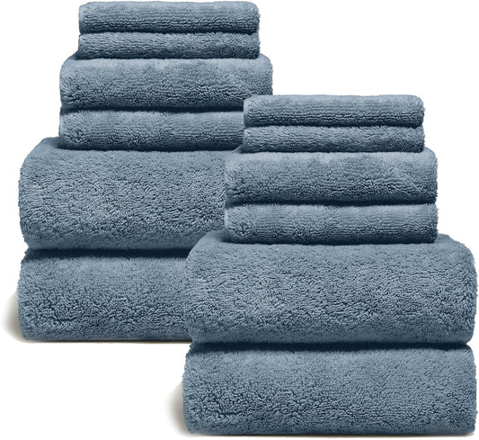 Italic Ultraplush 12-Piece Family Towel Set – Luxury Bath Towels, Hand Towels & Washcloths – Plush, Quick Dry, 800GSM 100% Australian Cotton for Bathroom & Spa (Glacier)
