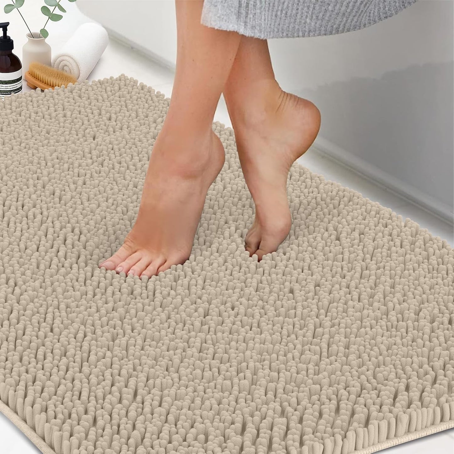 Chenille Bath Mats, Plush Absorbent Bath Mats Quick Dry, Soft & Machine Washable, Non Slip Carpet For Bathroom, Thick Bathroom Rugs, Shower Restroom Rug Mat, Alfombras De Baño, Bathrugs Matts, 61"x31"