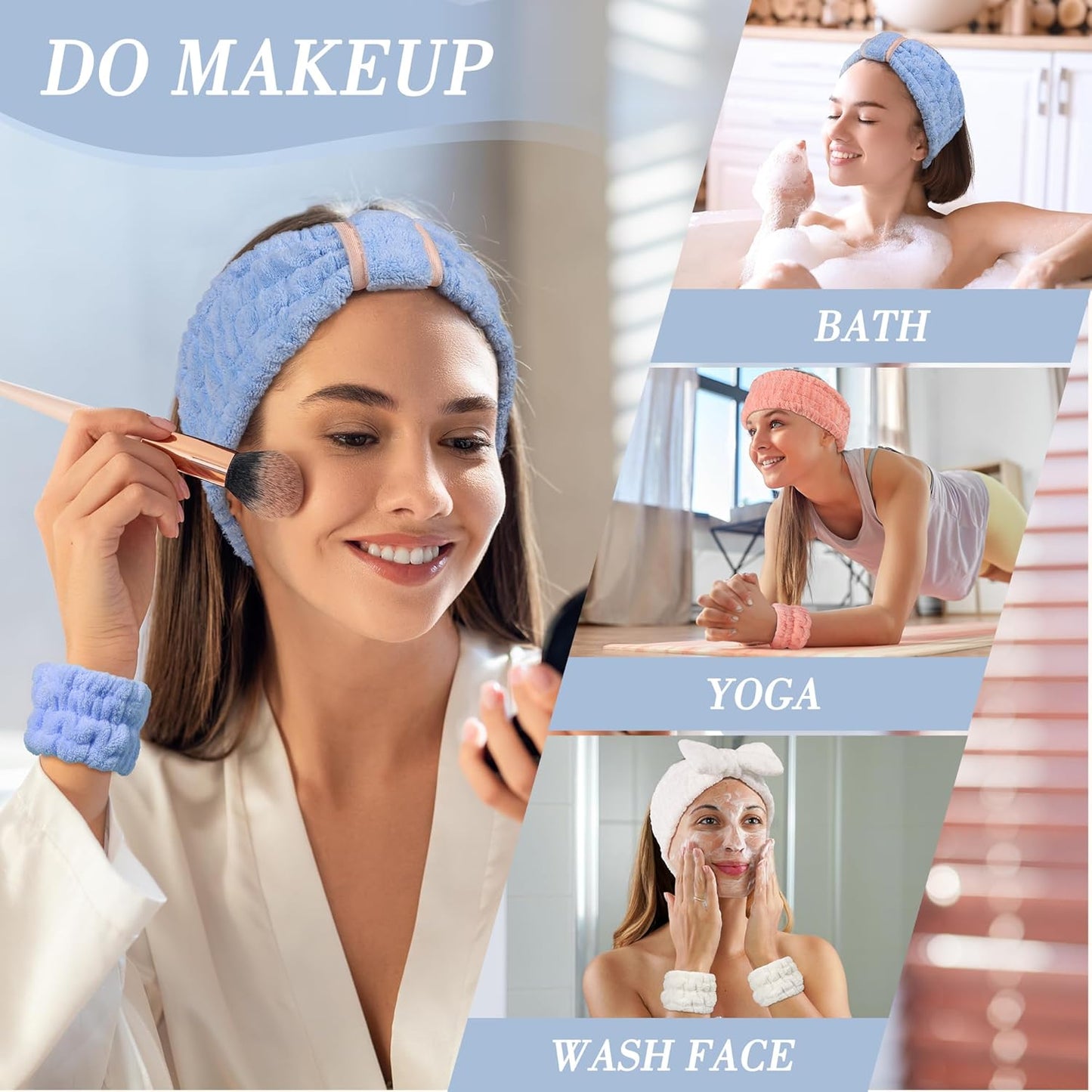 Spa Headband and Wristband Set - 3-Piece Skincare Headbands & 6-Piece Wrist Spa Wristbands for Women,Facial Hairbands for Washing Face, Makeup, Sports, Yoga, Headband for Washing Face