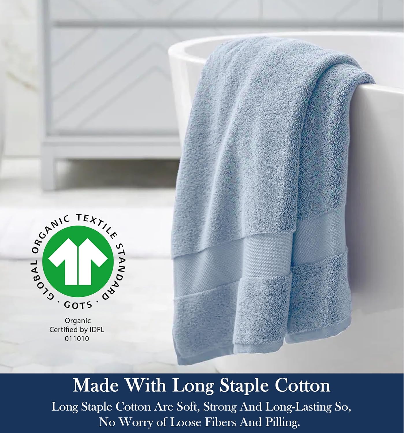 Delara Organic Cotton Luxuriously Plush Bath Towel | GOTS & OEKO-TEX Certified | Premium Hotel Quality Towels | Feather Touch Technology | 650 GSM Long Staple|Soft, Quick Dry & Ultra-Absorbent 30"x58"