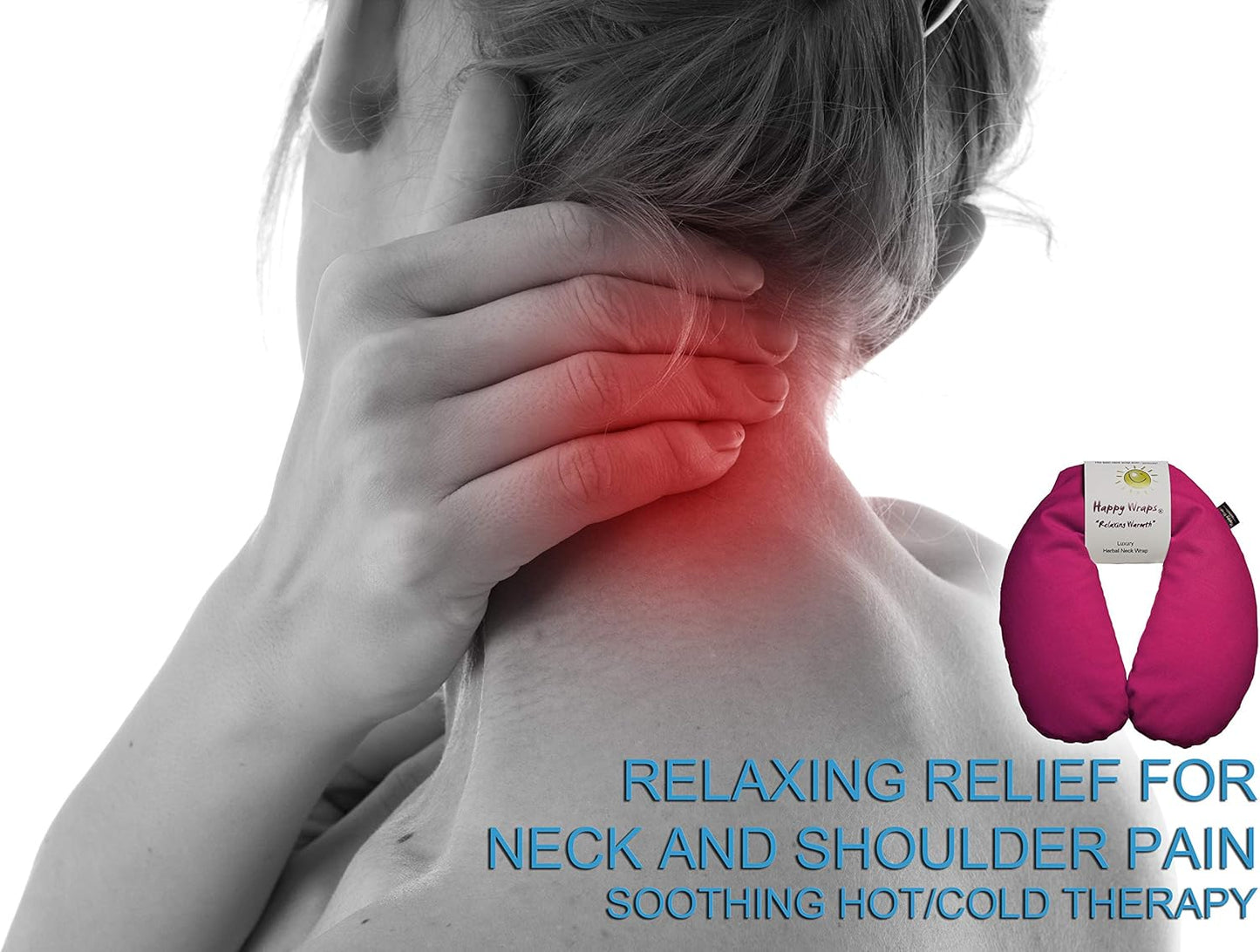 Microwavable Herbal Neck Wrap - Hot Cold Aromatherapy Neck Warming Pillow - Heating Pad for Migraines, Stress, Gifts for Women, Birthdays, Christmas and Free Sleep Mask - Pink Cotton