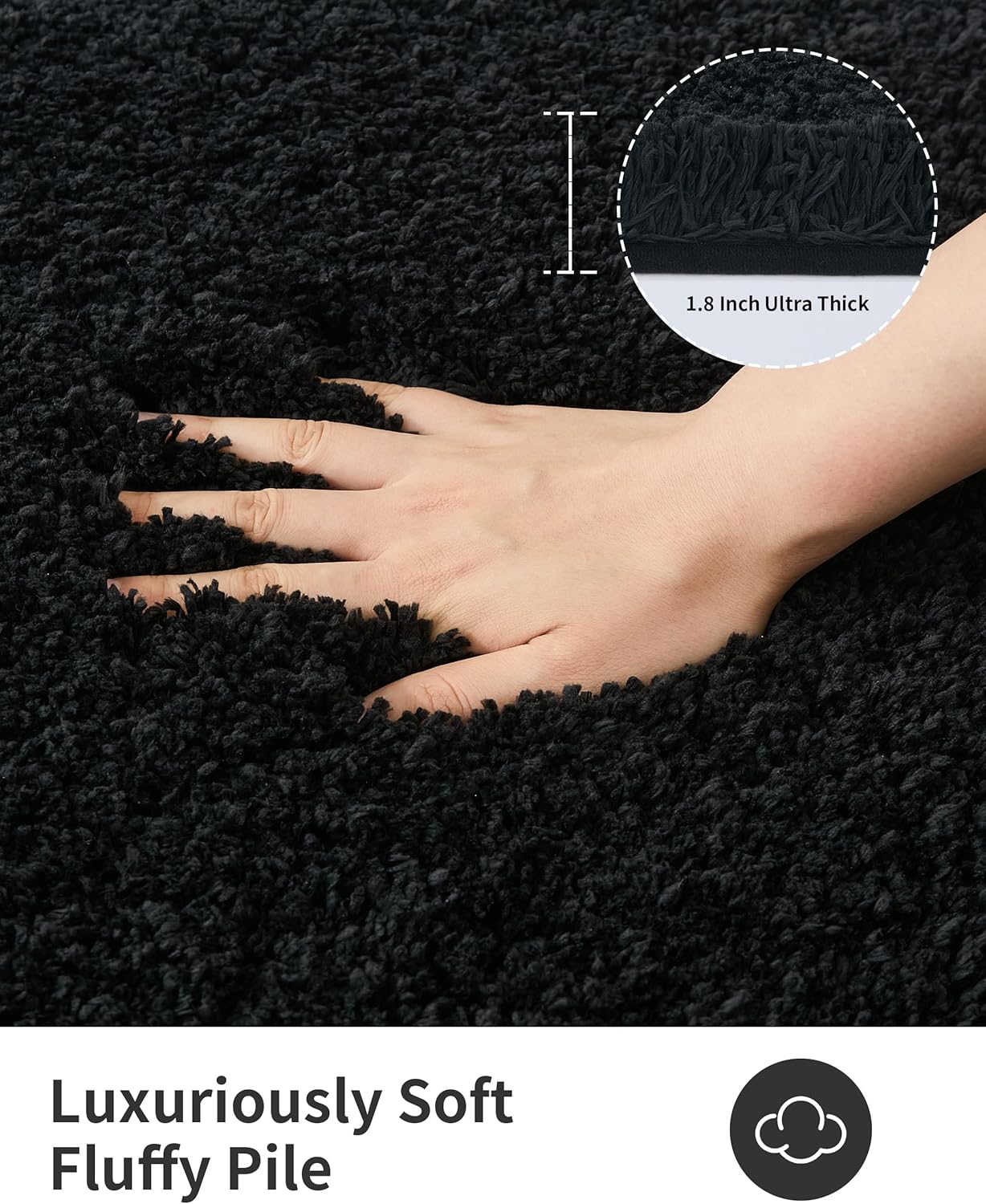 ILANGO Black Bathroom Rugs 36" × 24" Non Slip & Super Absorbent Extra Thick Soft, Washable Bath Mat for Floor, Microfiber Plush Shaggy Bath Rug with Rubber for Bathtub Shower Room Sink