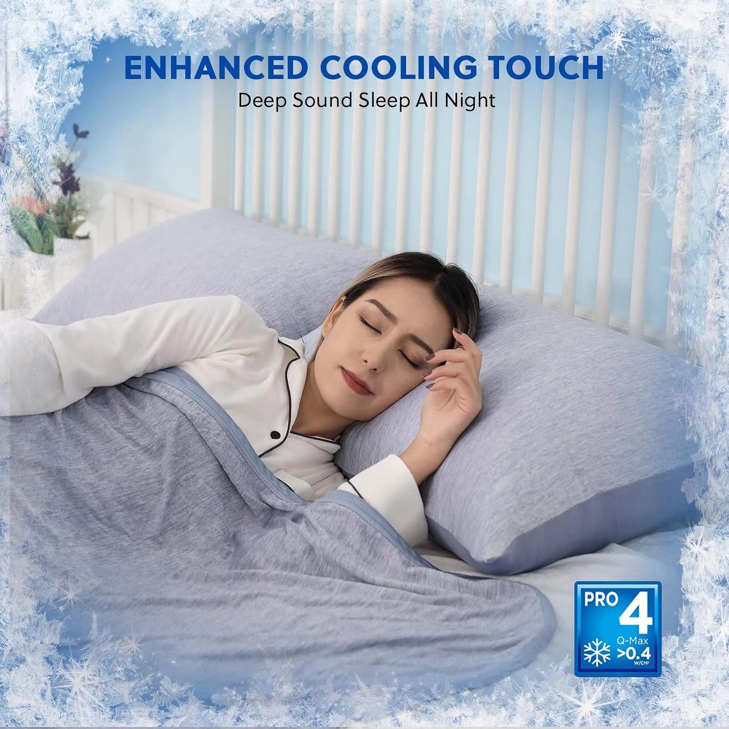 HOMFINE Cooling Pillowcases King Size - Double Side Q-Max 0.439 Cooling Fiber for Pillow Protector, Breathable Cold Pillow Cover for Hot Sleeper Night Sweat, Hidden Zipper, 2 Pack (20"x36", Blue)