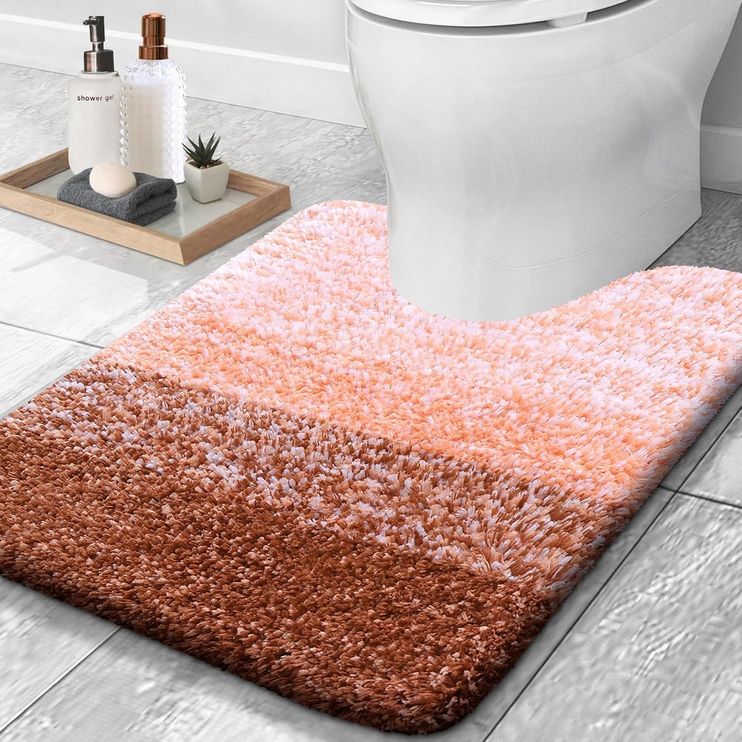 OLANLY Luxury Toilet Rugs U-Shaped 24x20, Extra Soft and Absorbent Microfiber Bathroom Rugs, Non-Slip Plush Shaggy Bath Mat, Machine Wash Dry, Contour Bathroom Mats for Toilet Base, Orange