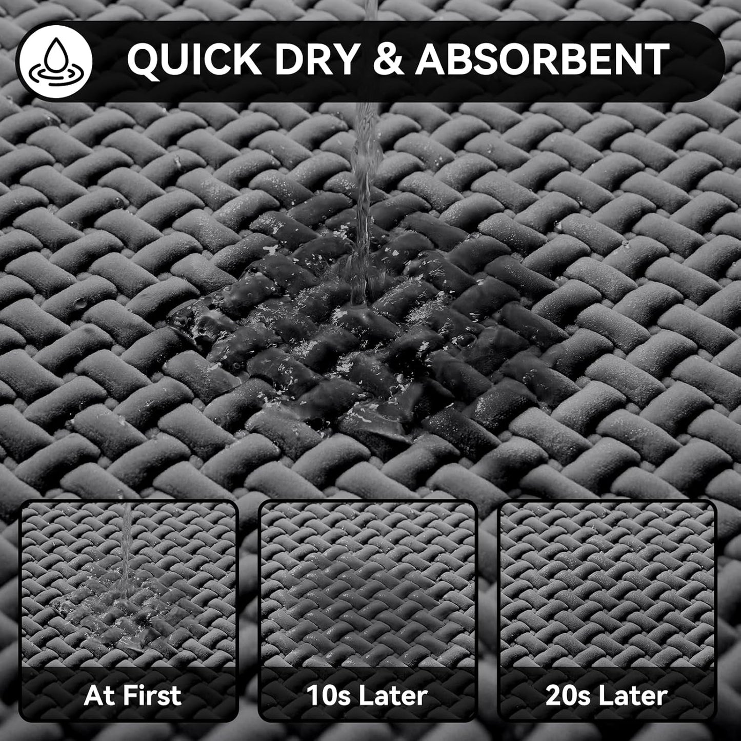 Bathroom Runner Rug Non Slip, Super Absorbent Quick Dry Long Bath Mat, Foam Weave Texture Rubber Backing Ultra Thin Bathroom Mats Fit Under Door Bathroom Floor Bathtub Shower