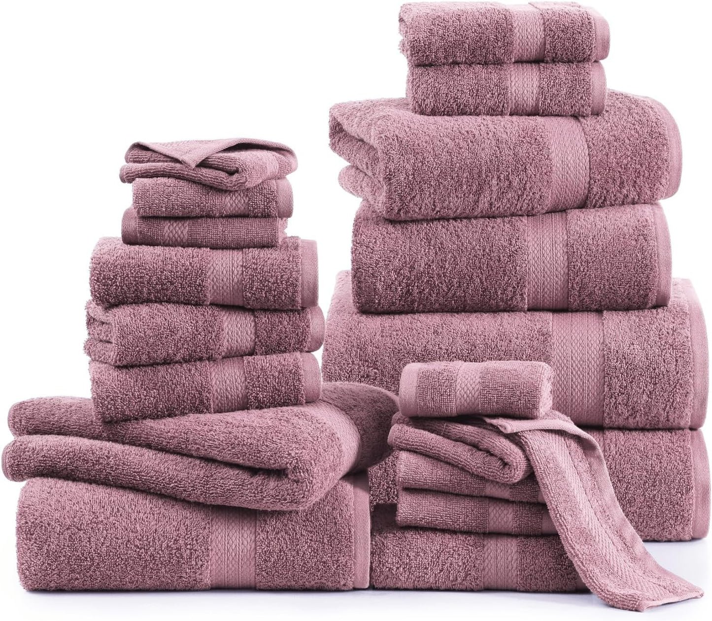 LANE LINEN 100% Cotton Bathroom Towel Set - 24 Pc- Ring Spun, Soft & Absorbent - 2 Bath Sheets, 4 Fingertip, 4 Bath, 6 Hand Towels, 8 Washcloths - Remains Fluffy Even After Washing - Wishful Mauve