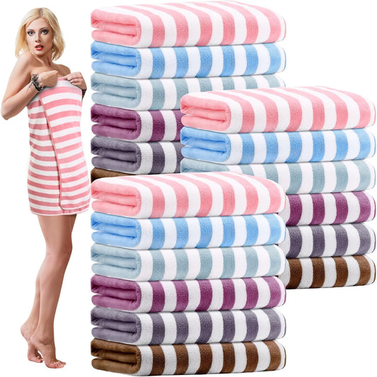 18 Pack Microfiber Bath Towels Bulk 27'' x 60'' Oversized Size Bath Towel Highly Absorbent Extra Large Soft Drying for Shower Beach Salon Winter Sport Spa Gym (Stripes,Multicolor)