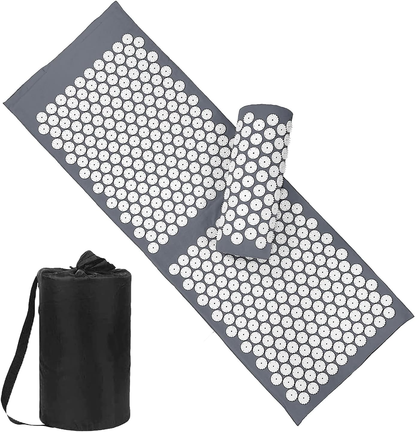 XiaoMaGe Acupressure Mat and Pillow Set with Bag - Extra Long Acupuncture Mat for Neck & Back Pain Relief- Naturally Relaxation Gift for Women - Stress Relief Massage Mat (Gray)