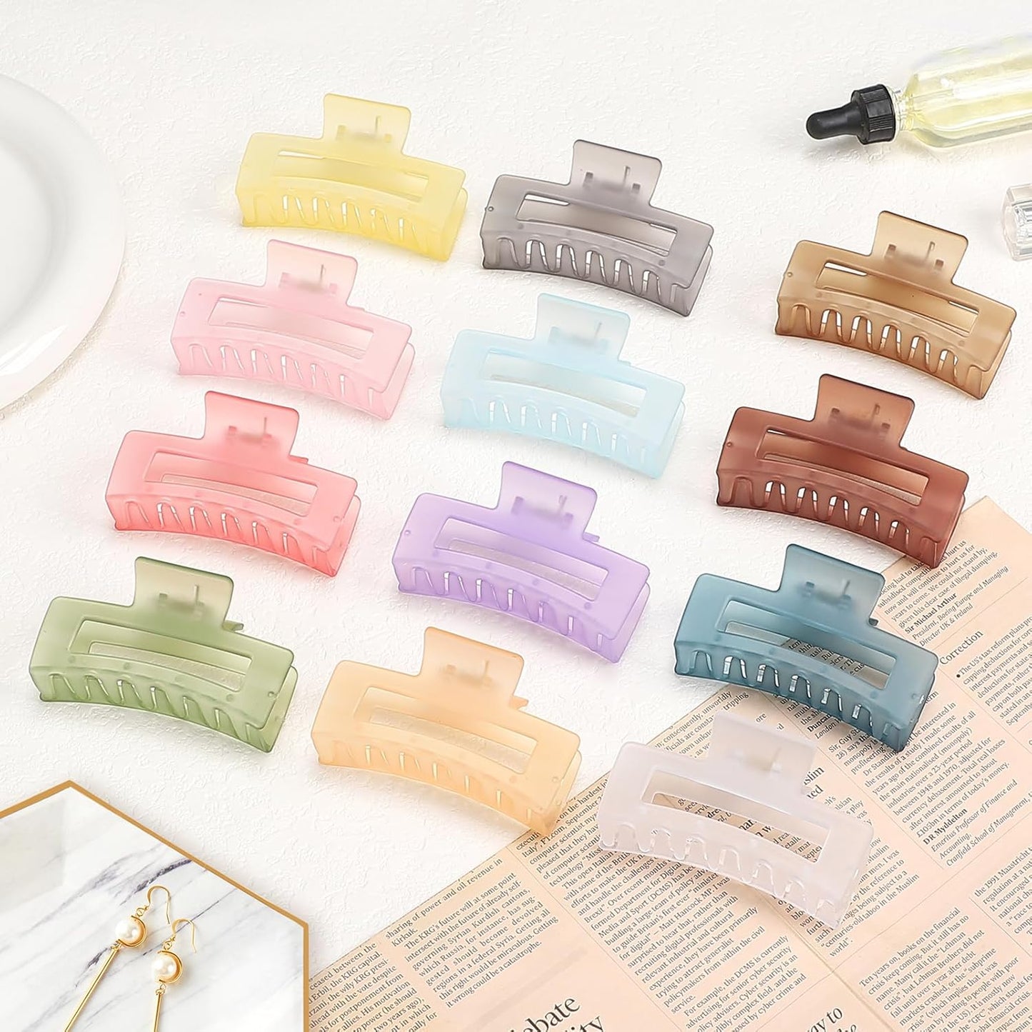 3.5 Inch Square and Rectangular Hair Clips - 12 Pcs Claw Clips for Thick and Thin Hair, Rectangle Jaw Clips in Bulk, Hair Accessories for Women and Girls - Ice Cream