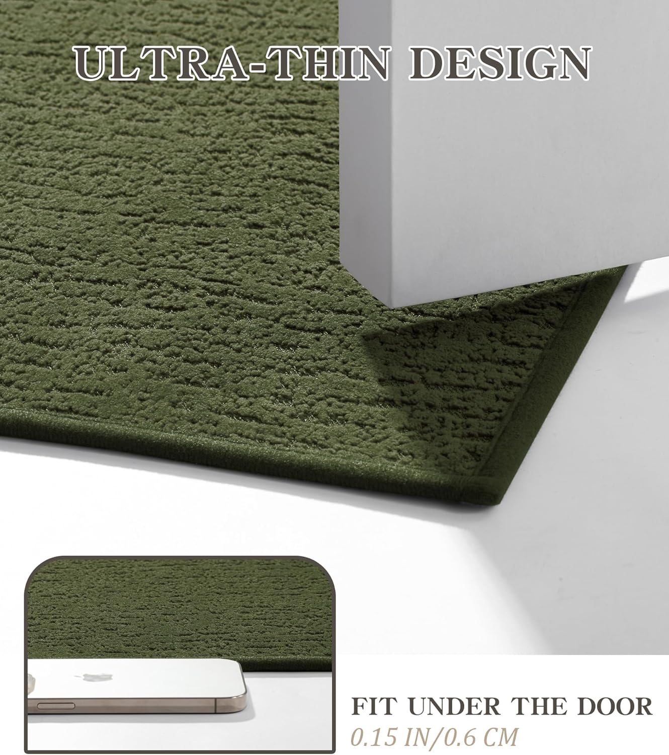 chakme Bathroom Rug Sets 3 Piece, Ultra Thin Bath Mat Quick Dry Bath Mat Set, Absorbent Bath Mat for Bathroom Non Slip Machine Washable, (Dark Green, 3 Piece)