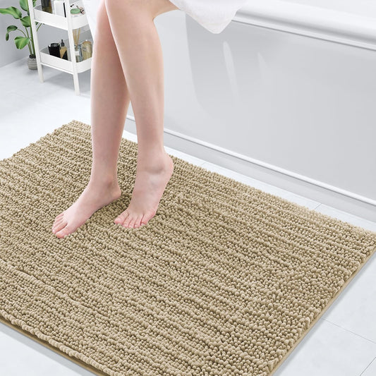 Arotive Luxury Chenille Bathroom Rug Mat, Extra Soft Thick Absorbent Shaggy Bath Rugs, Non-Slip Machine Wash Dry, Plush Bath Mats for Bathroom, Shower and Tub, 44x32, Beige