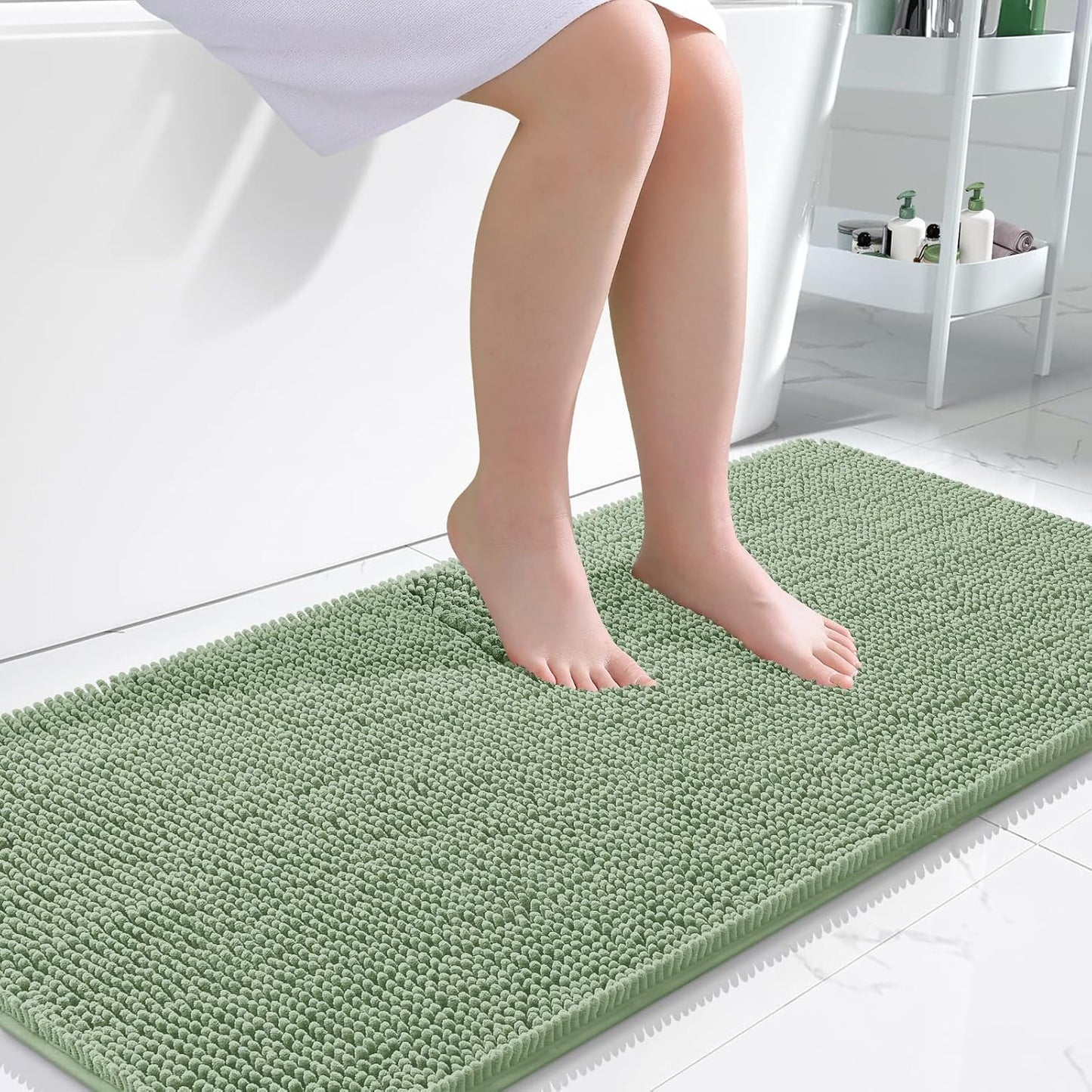 OLANLY Bathroom Rugs 50x30, Extra Soft Absorbent Chenille Bath Rugs, Rubber Backing Quick Dry, Machine Washable Bath Mats for Bathroom Floor, Tub and Shower, Home Decor Accessories, Sage Green