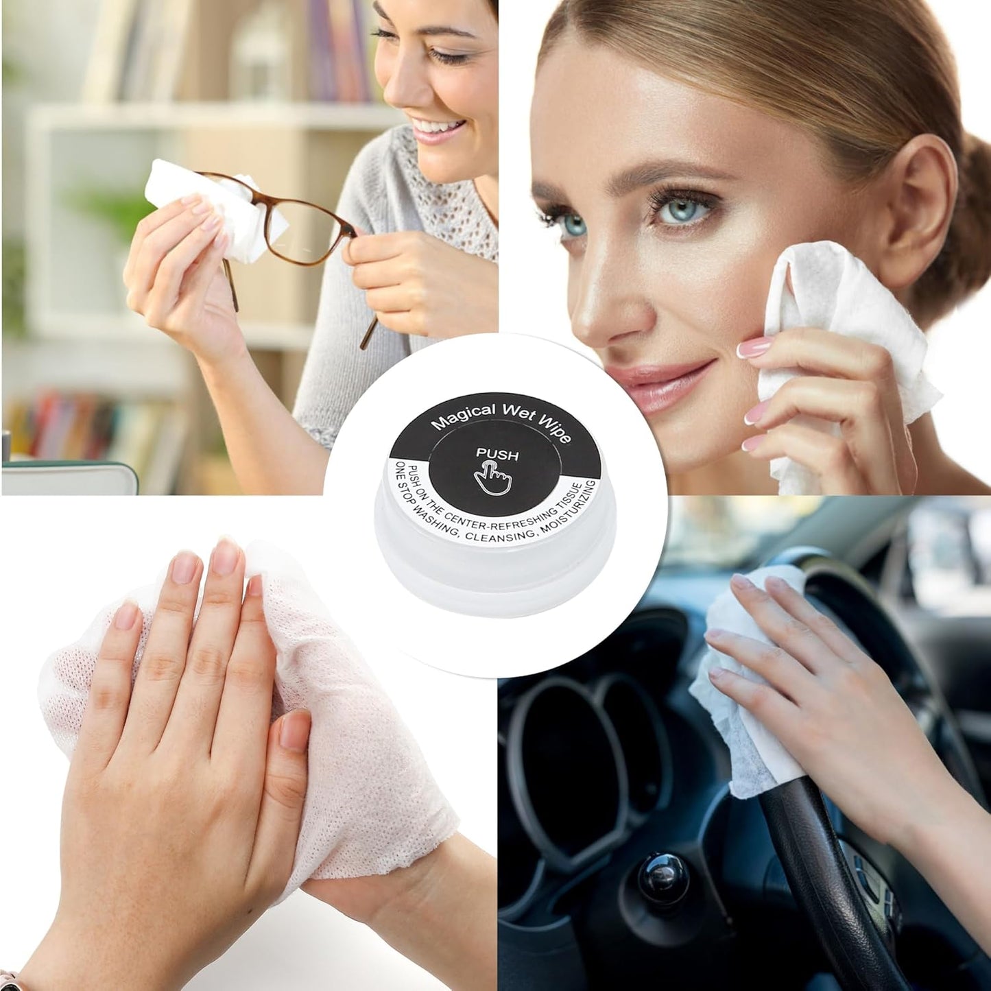 50 PCS Hand Pop Hand Wipes, Press Push Up Lemon Non-stimulating Sanitizing Mini Clean Towelettes Sanitizer, A Fun Way To Open Magical Strong Cool Wet Dry Type Portable for Travel On-the-Go Black White