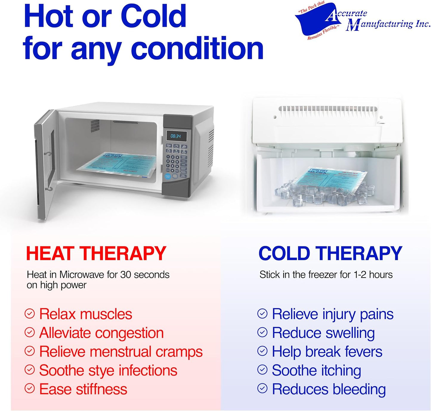 Flexible Reusable Gel Packs for Neck, Wrist, Arm, Back and Shoulder Pain Relief - Versatile Hot or Cold Gel Packs for Injuries, Sore Muscles or Toothache Pain Relief, Blue, 9" x 12", 1 Pack