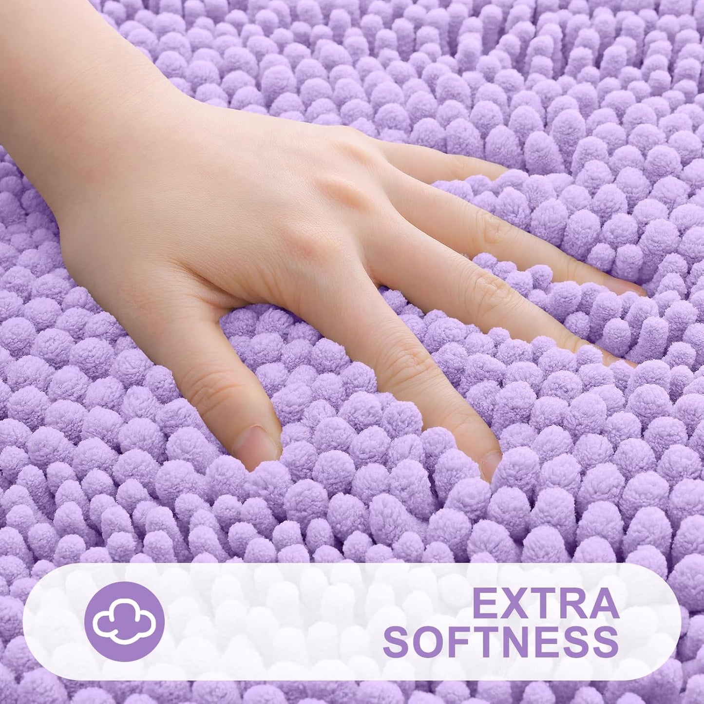 Grandaily Chenille Striped Bathroom Rugs 47x24, Extra Thick and Absorbent Bath Mats, Non-Slip Soft Plush Shaggy Shower Carpet, Machine Wash Dry, Bath Rug for Bathroom, Purple