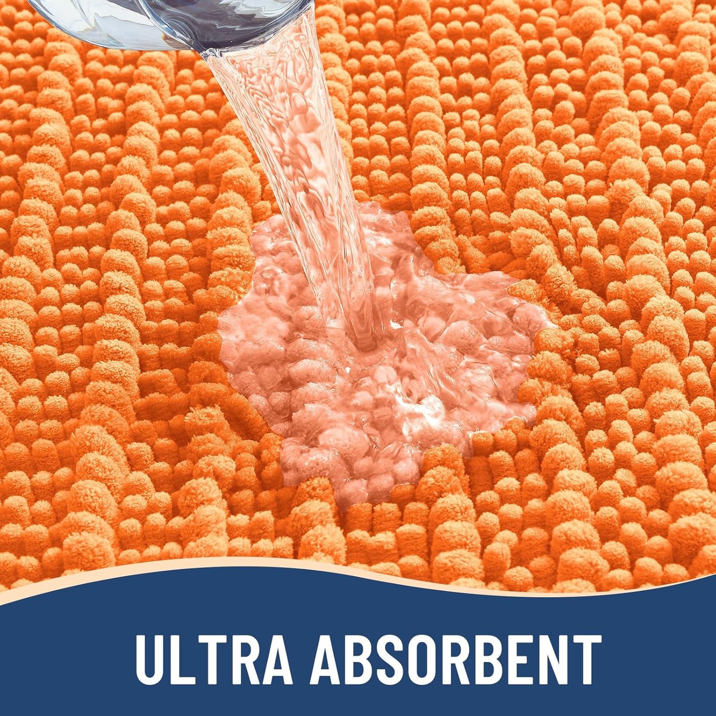 Arotive Luxury Chenille Bathroom Rug Mat, Extra Soft Thick Absorbent Shaggy Bath Rugs, Non-Slip Machine Wash Dry, Plush Bath Mats for Bathroom, Shower and Tub, 30x17, Orange