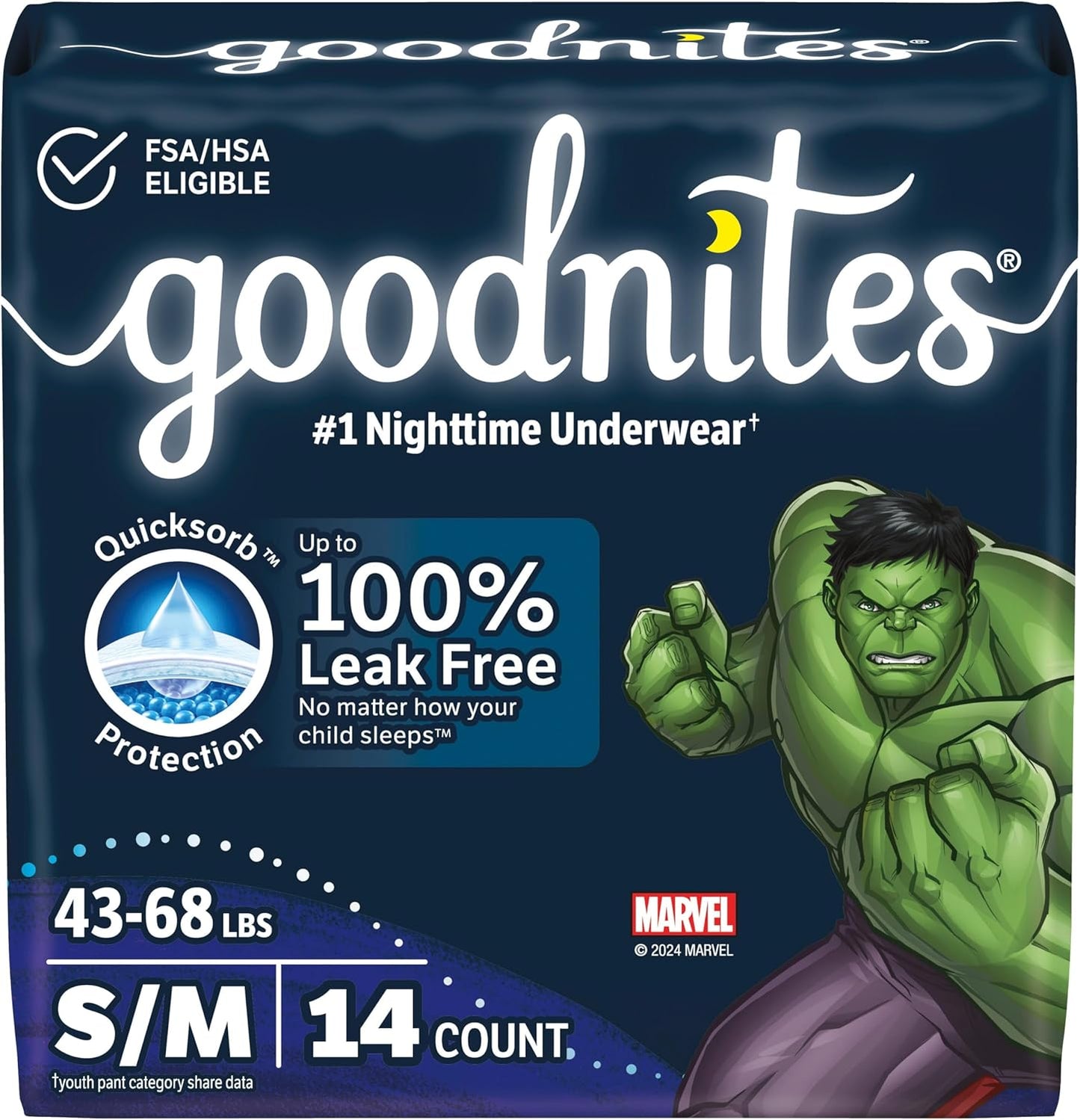 Goodnites Boys' Nighttime Bedwetting Underwear, Size S/M (43-68 lbs), 14 Ct, Packaging May Vary