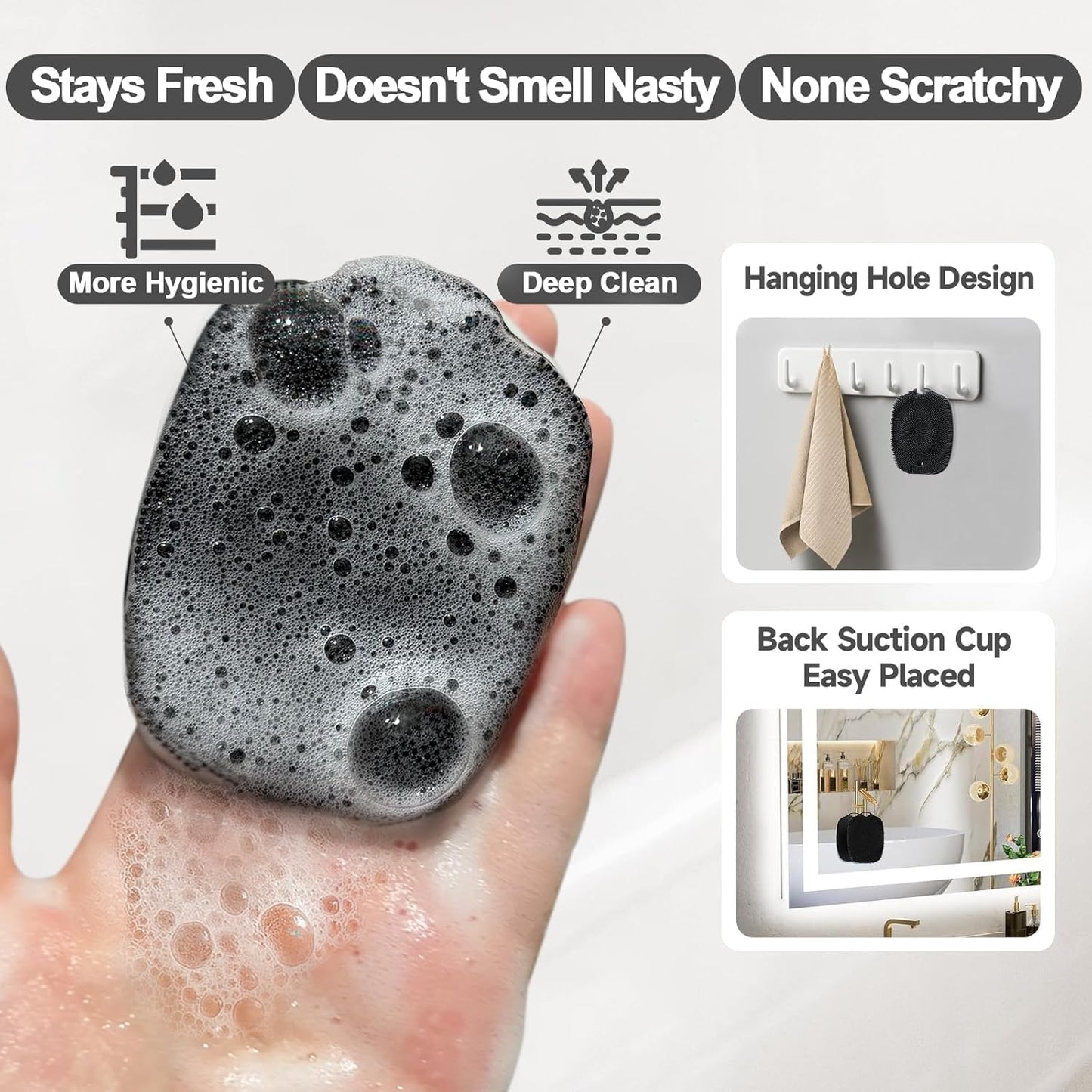 2 PCS Face Scrubber, Soft Silicone Face Exfoliator with Suction Cup for Man and Women Deep Skin Clean, Gentle Facial Cleaning Brush Suitable for All Sensitive Skin (Black)