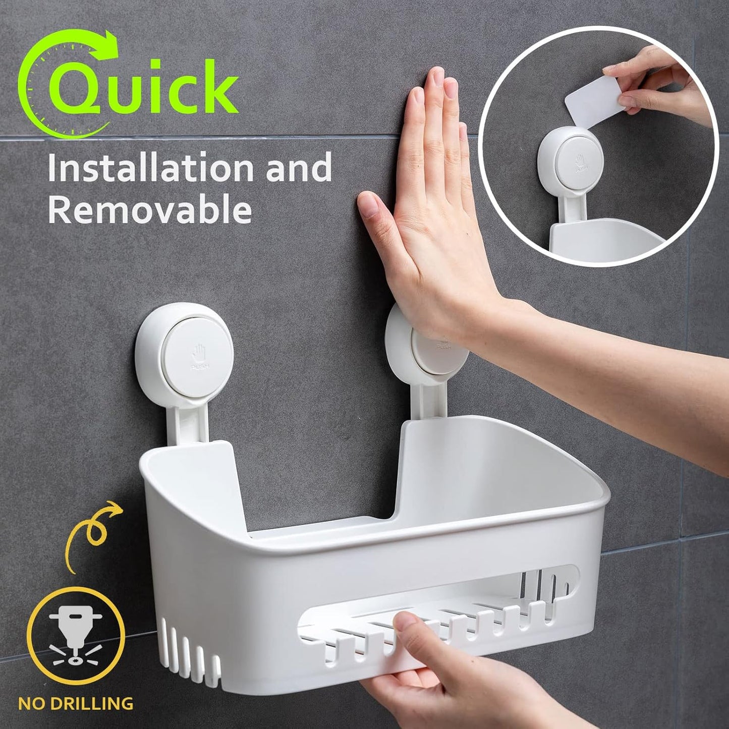 Uten Bathroom Suction Cup Shower Shelf 3-in-1 Wall Mounted Shower Basket Toothbrush Holder No Drill Hanging Rack Removable Shower Caddy Toilet Storage Rack Organizer