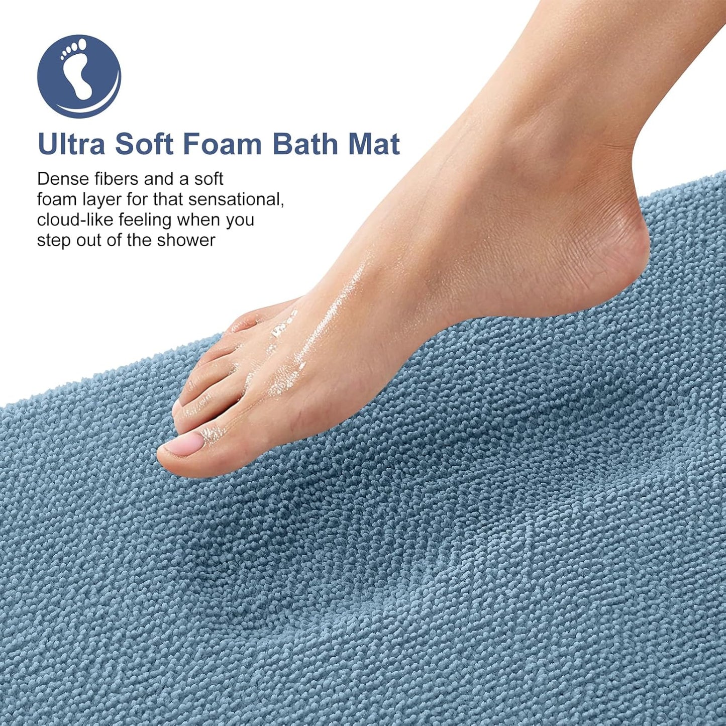 OLANLY Thick Memory Foam Bath Mat Rug 36x24, Extra Soft Absorbent Bathroom Rug, Quick Dry Bath Mats, Non-Slip, Machine Washable Carpet for Bathroom, Tub and Shower, Home Decor Accessories, Airy Blue