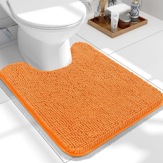OLANLY Toilet Rugs U-Shaped 24x20, Extra Soft Absorbent Chenille Contour Bathroom Rugs for Toilet, Dry Quickly, Machine Washable, Non-Slip Bath Mat, Orange