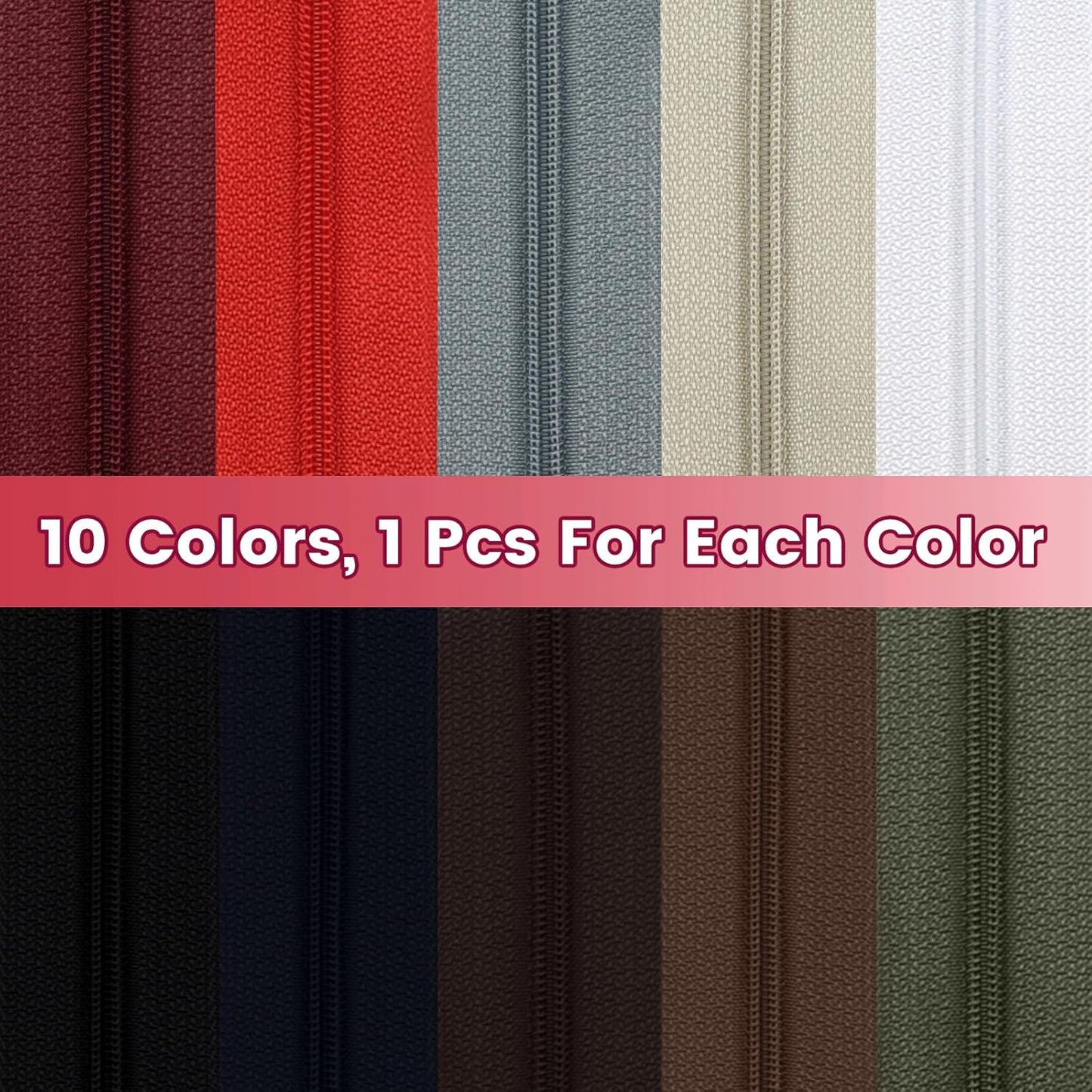 DOITEM 31 Yards 10 PCS Sewing Zippers #3 Nylon Coil Zippers Assorted Zipper for Sewing with 40 Zipper Sliders for DIY Tailor Sewing Crafts Supplies, 10 Colors