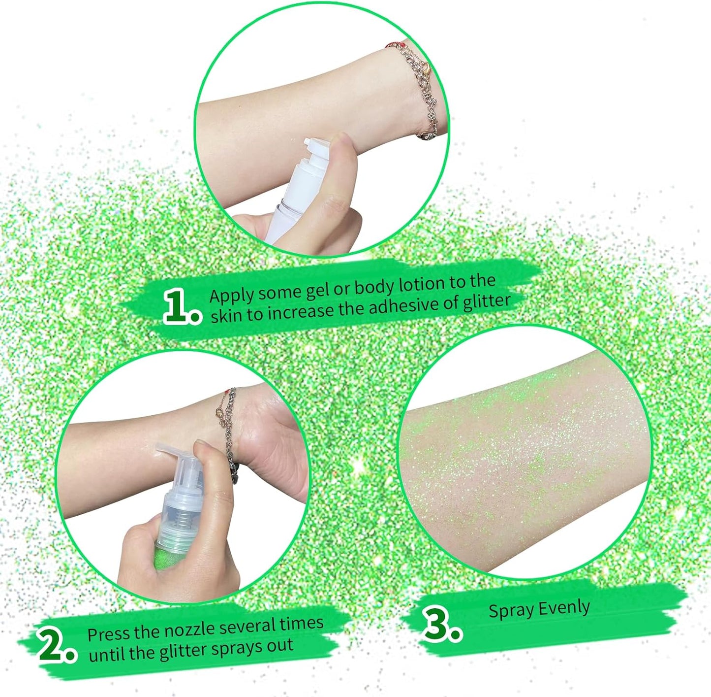 MEICOLY Green Body Hair Glitter Spray,25g/0.88OZ,Shinny Sparkle Glitter Spray for Clothes,Loose Shimmer Hairspray for Festival Rave Makeup/Stage Performance,Lightweight