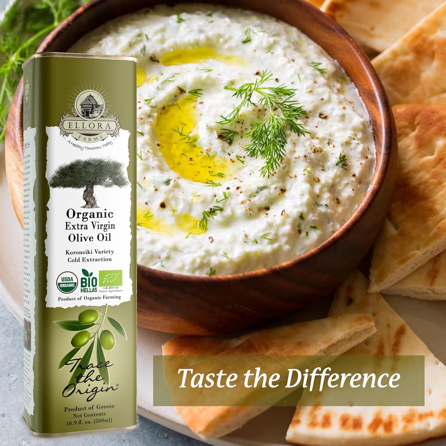 Ellora Farms, Extra Virgin Olive Oil, Organic Cold Press, Traceable Single Origin Olive Oil, Kosher, 17 oz. tin, Pack of 2