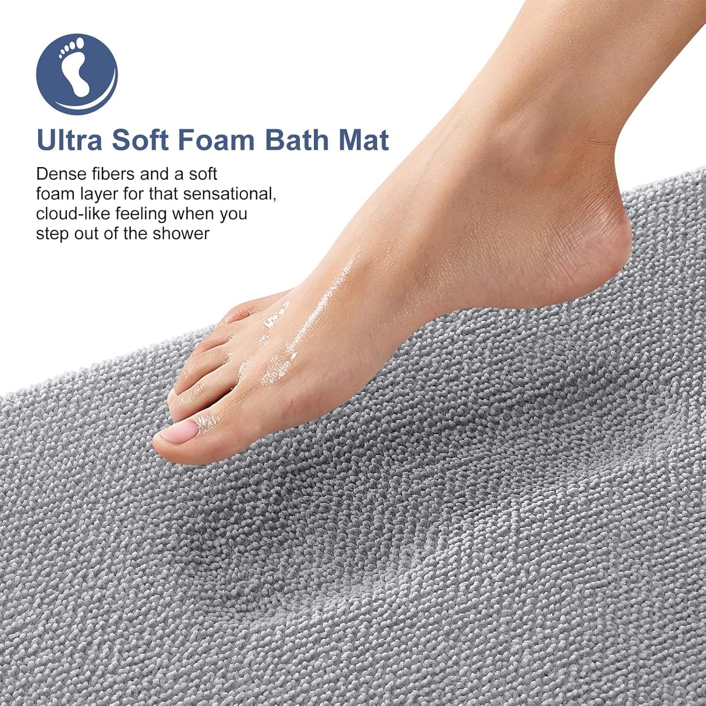 OLANLY Thick Memory Foam Bath Mat Rug 24x16, Extra Soft Absorbent Bathroom Rug, Quick Dry Bath Mats, Non-Slip, Machine Washable Carpet for Bathroom, Tub and Shower, Home Decor Accessories, Grey