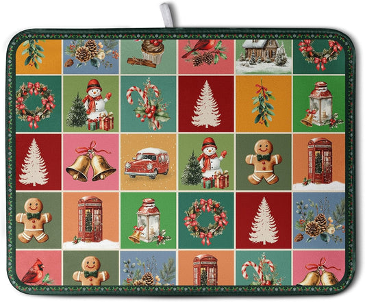 Christmas Dish Drying Mats for Kitchen Counter Cute Xmas Holiday Dish Drainer Pad Microfiber Absorbent Winter Dish Draining Mat Washable Dish Drainer Rack Mat Extra Large 18x24 Inch