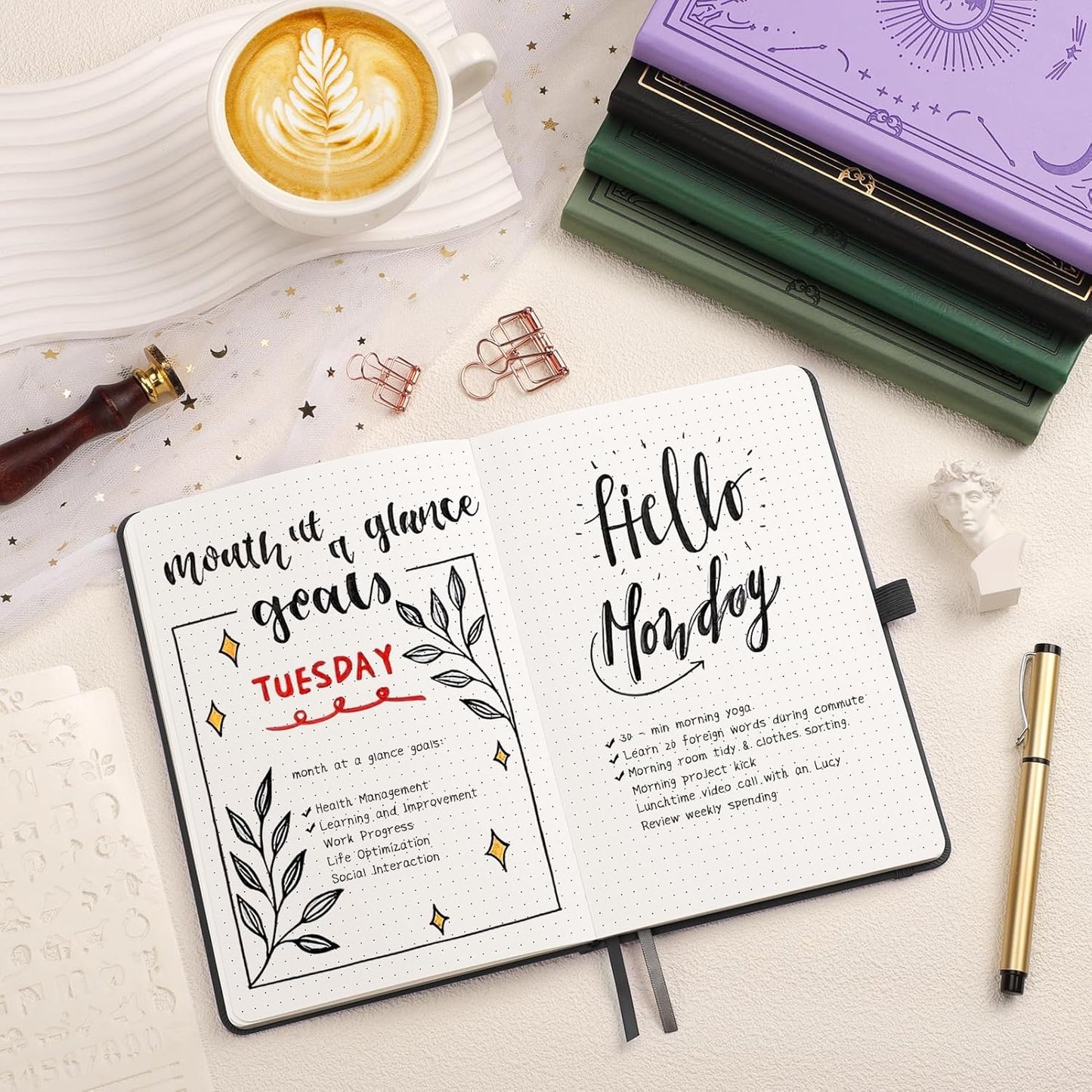 Dotted Journal for Women Men, 192 Pages A5 Notebook Journal, Hardcover Notebook with 100Gsm Thick Pages, Leather Note Book for Writing, Travel, Business, Office, Prayer 5.7 x 8.3,Black