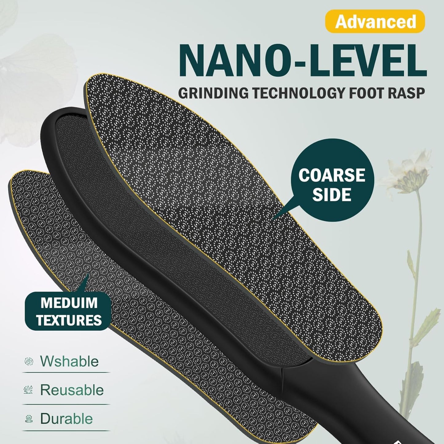 FVION Double-Sided Nano Glass Foot File for Callus Remover - Highly Effective Hard and Dead Skin Remover for Cracked Heels and Dry Skin (Black)